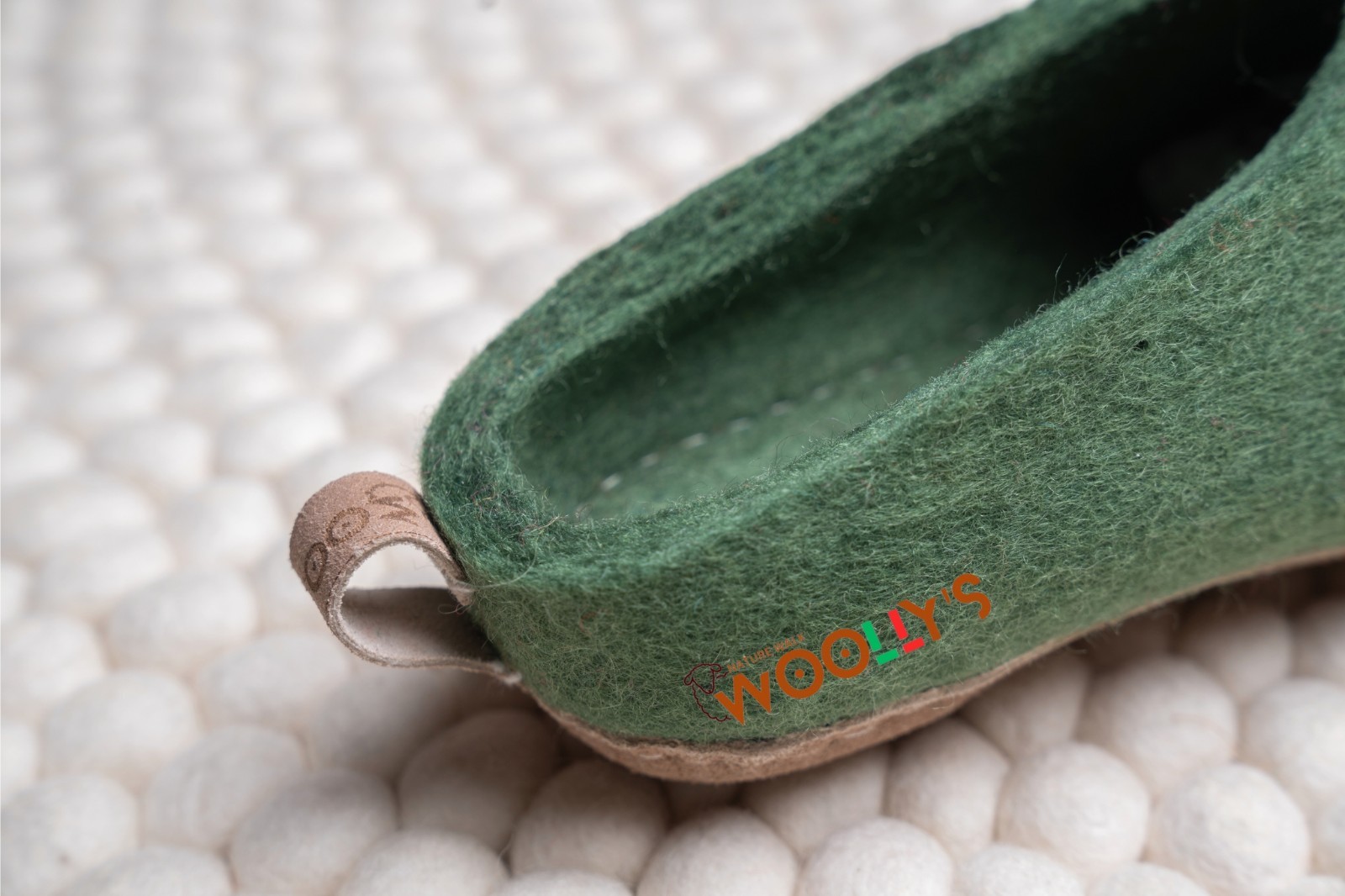 Woollyes Indoor Open Heel Slippers –Green | Pure New Zealand Wool | Leather Sole