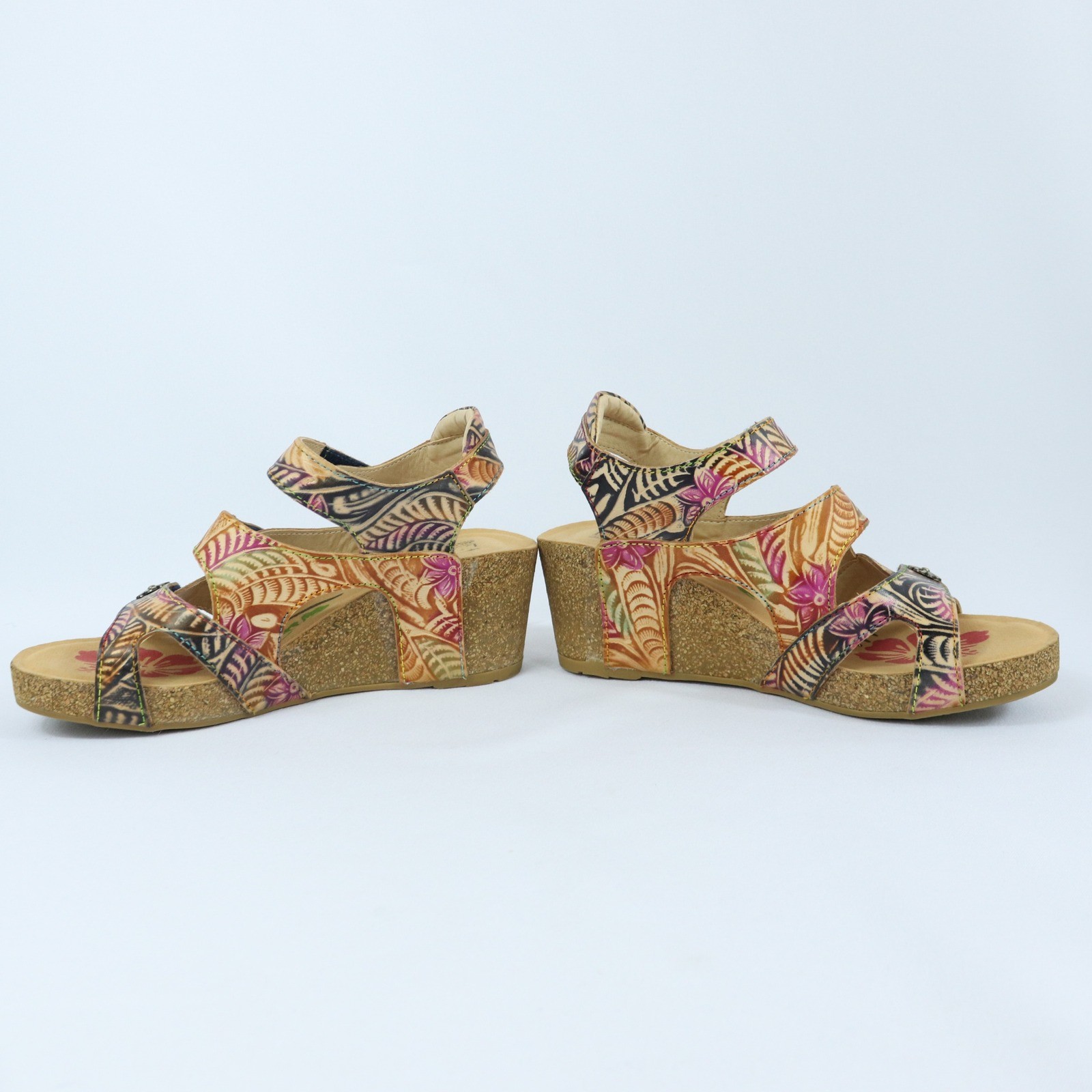L’Artiste by Spring Step BonVoyage Hand Painted Tropical Wedge Sandals Sz EU 37