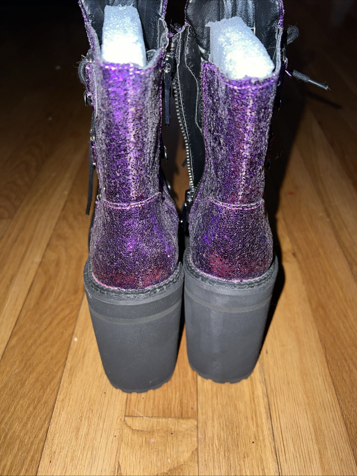 Killstar Platform Boots Heels Size 5 Glitter Purple Cosplay Goth Halloween NWOB