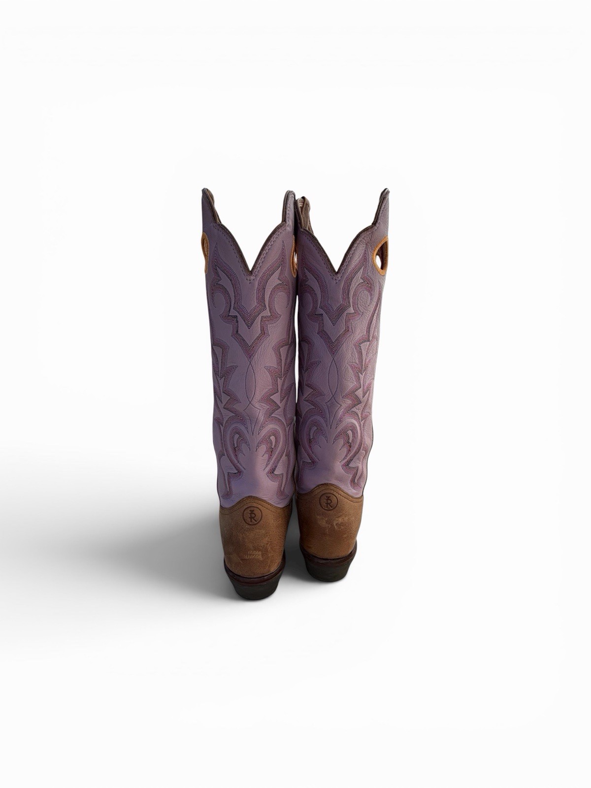 Tony Lama Womens 3R Buckaroo Boots Lavender Tops 2″ Heel Western Cowboy Sz 8B