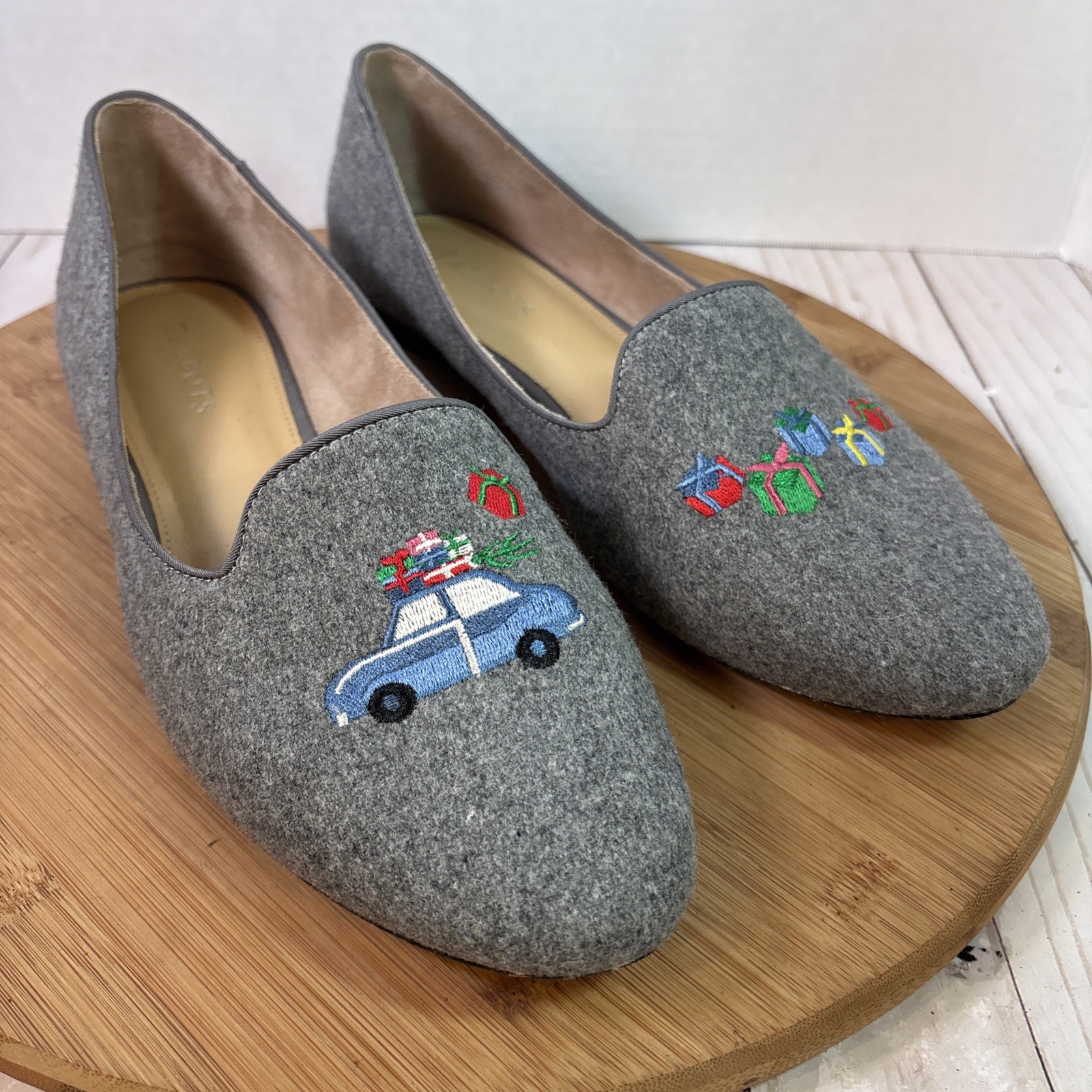 Talbots Ryan Gray Flannel Loafers Leather Soles Shoes Size 10 Christmas Presents