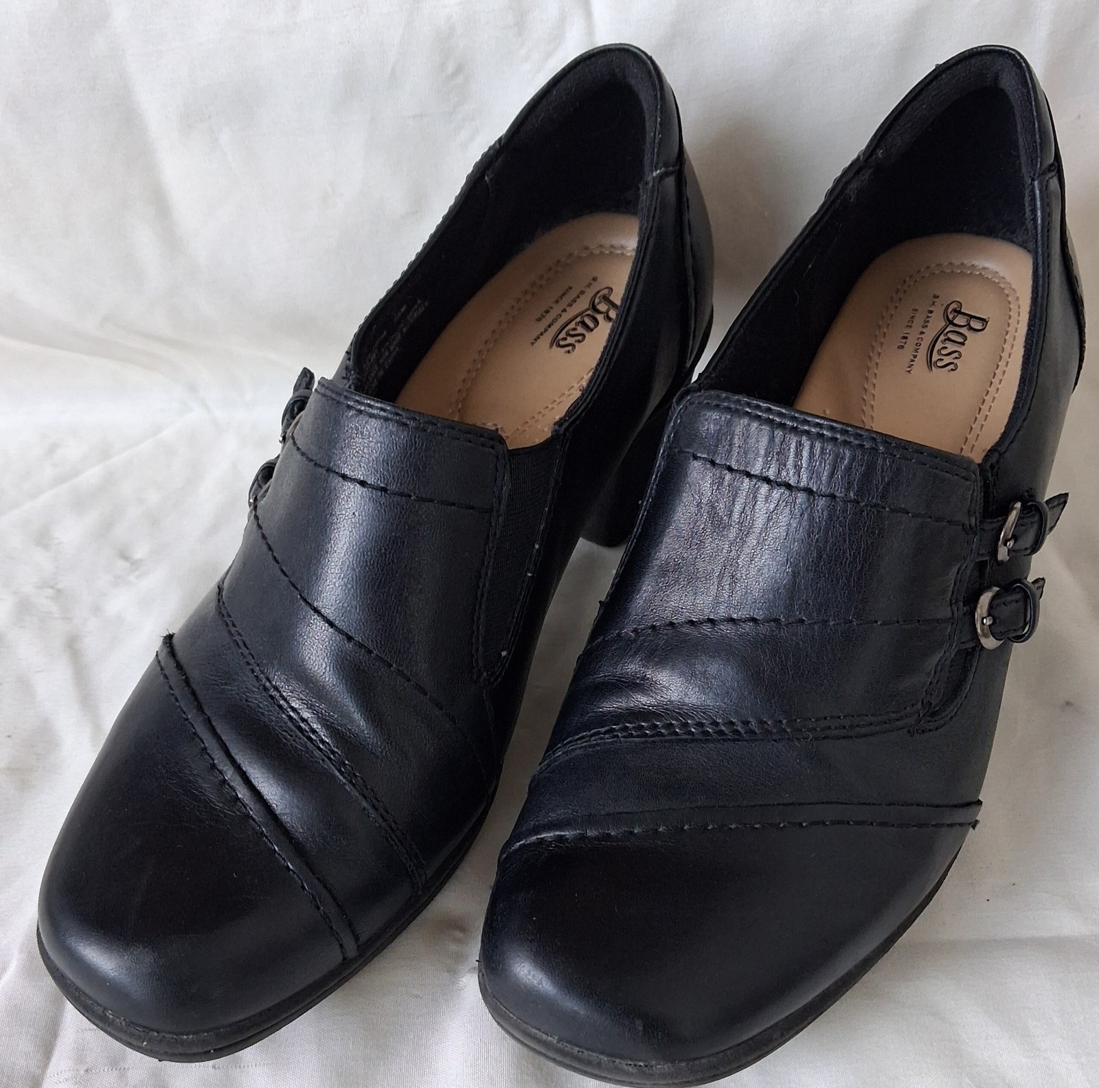 GH Bass Shoes Womens 7.5 M Black Leather Tonia Chunky Block Heel Loafer