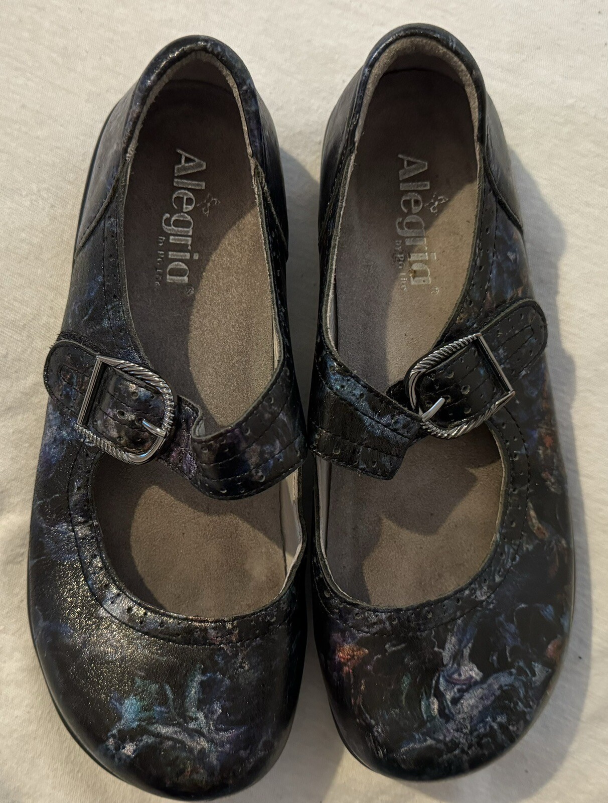 Alegria Black Space Galaxy Mary Janes Sz. 39 Buckle Butterfly Shoes
