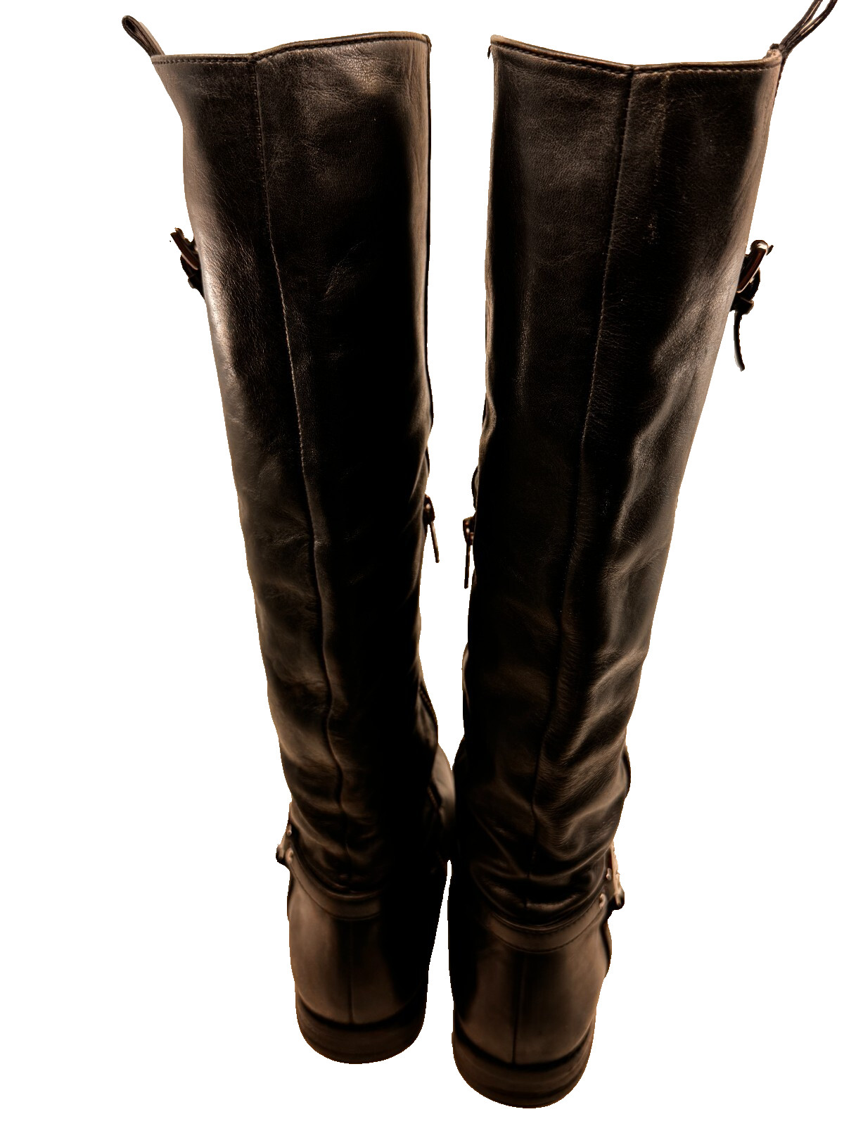 Coach Women Calve Boots Side Zip Semi Pointed SZ 7B Black Logo 1/2 Block Heel