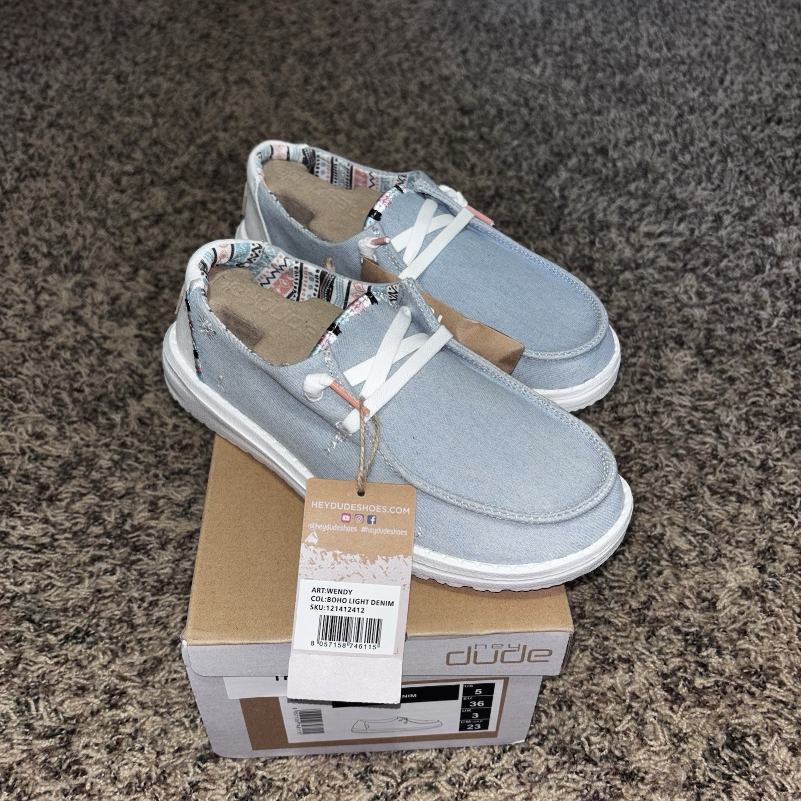 HEY DUDE Wendy Boho Light Denim Comfort Shoes Women’s Size 5 Light Blue