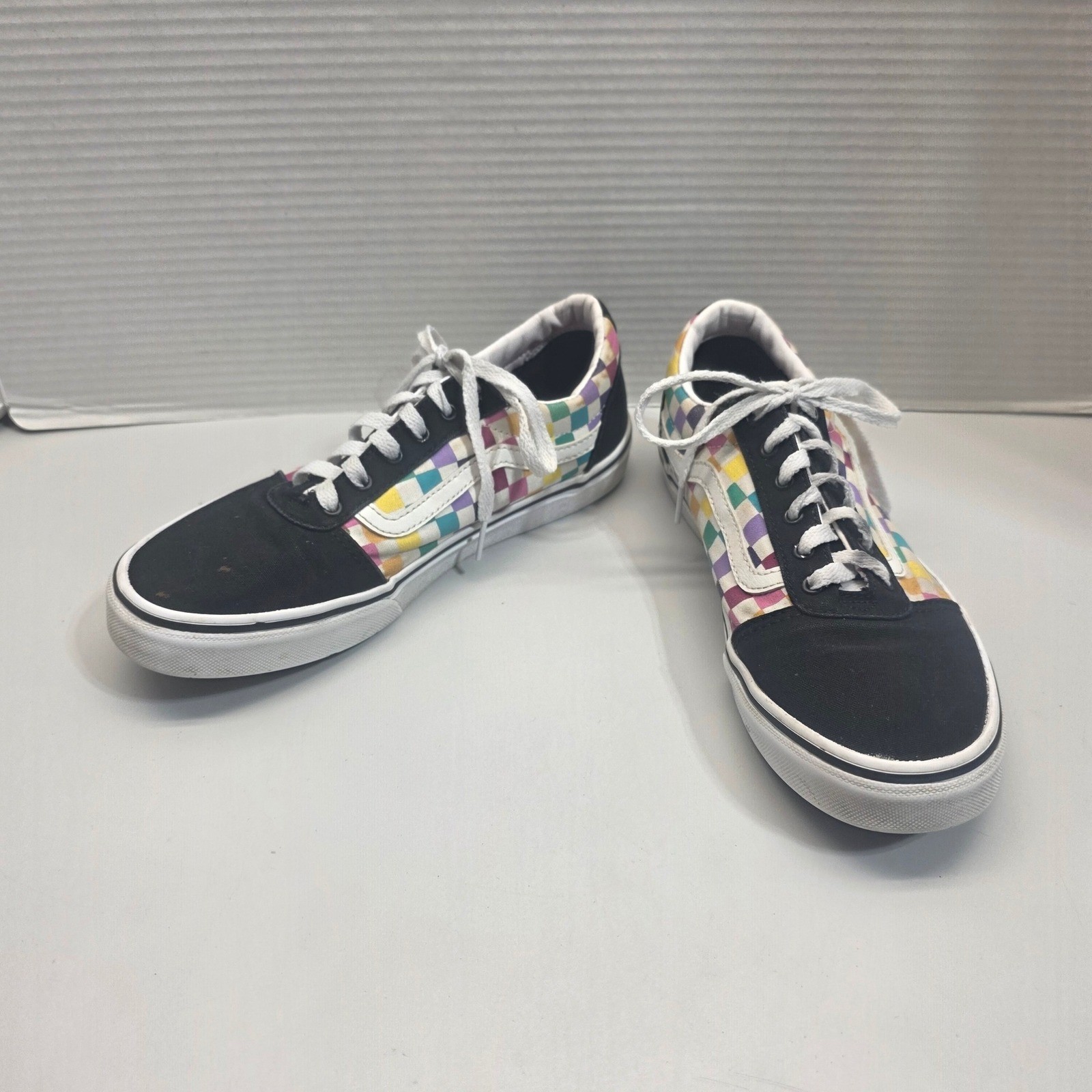 Vans Old Skool Rainbow Checkerboard Black Sneakers Skate US Missy 6.0 500714