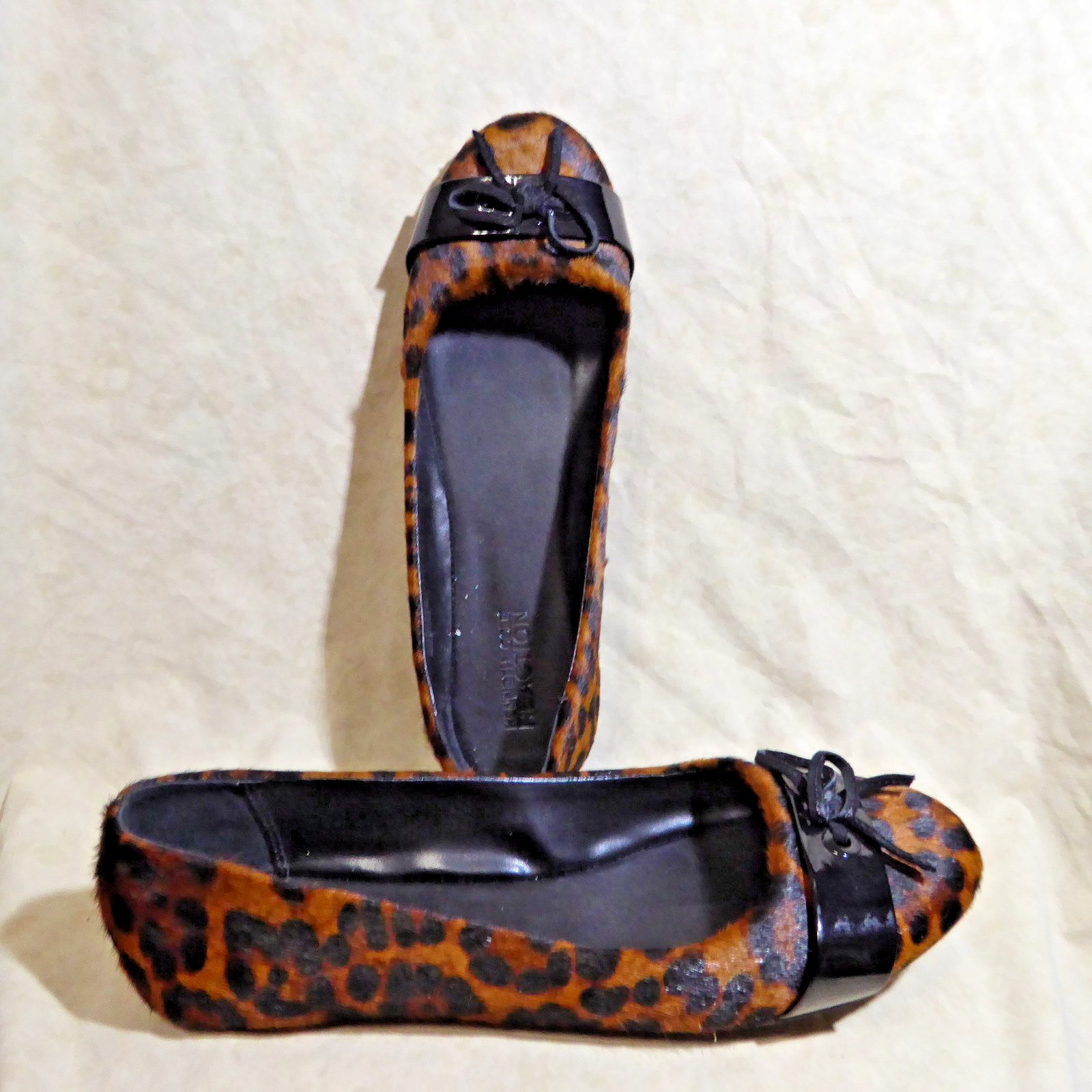 🥿 Kenneth Cole Reaction Ballet Flats sz 9.5 M Leopard Calf Hair; Bow Straps
