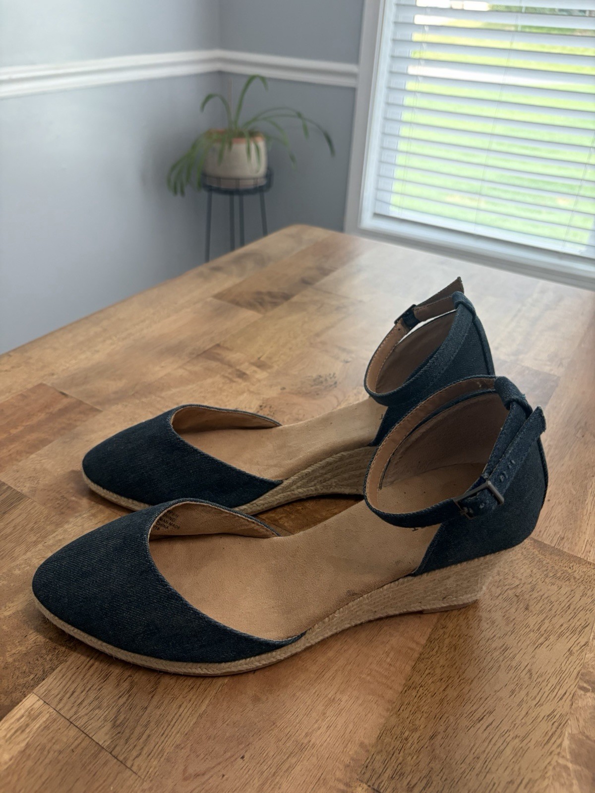 Nine West Sandals Womens 11M Espadrille Ankle Strap Blue Denim Casual Wedge Heel