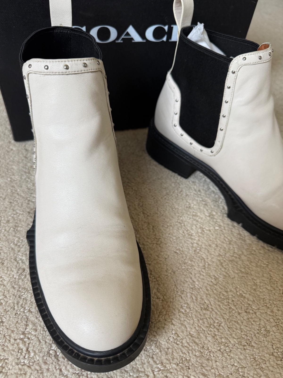 COACH Lory Leather Chelsea Boot Slip-on Chalk White Color – Size 7.5B