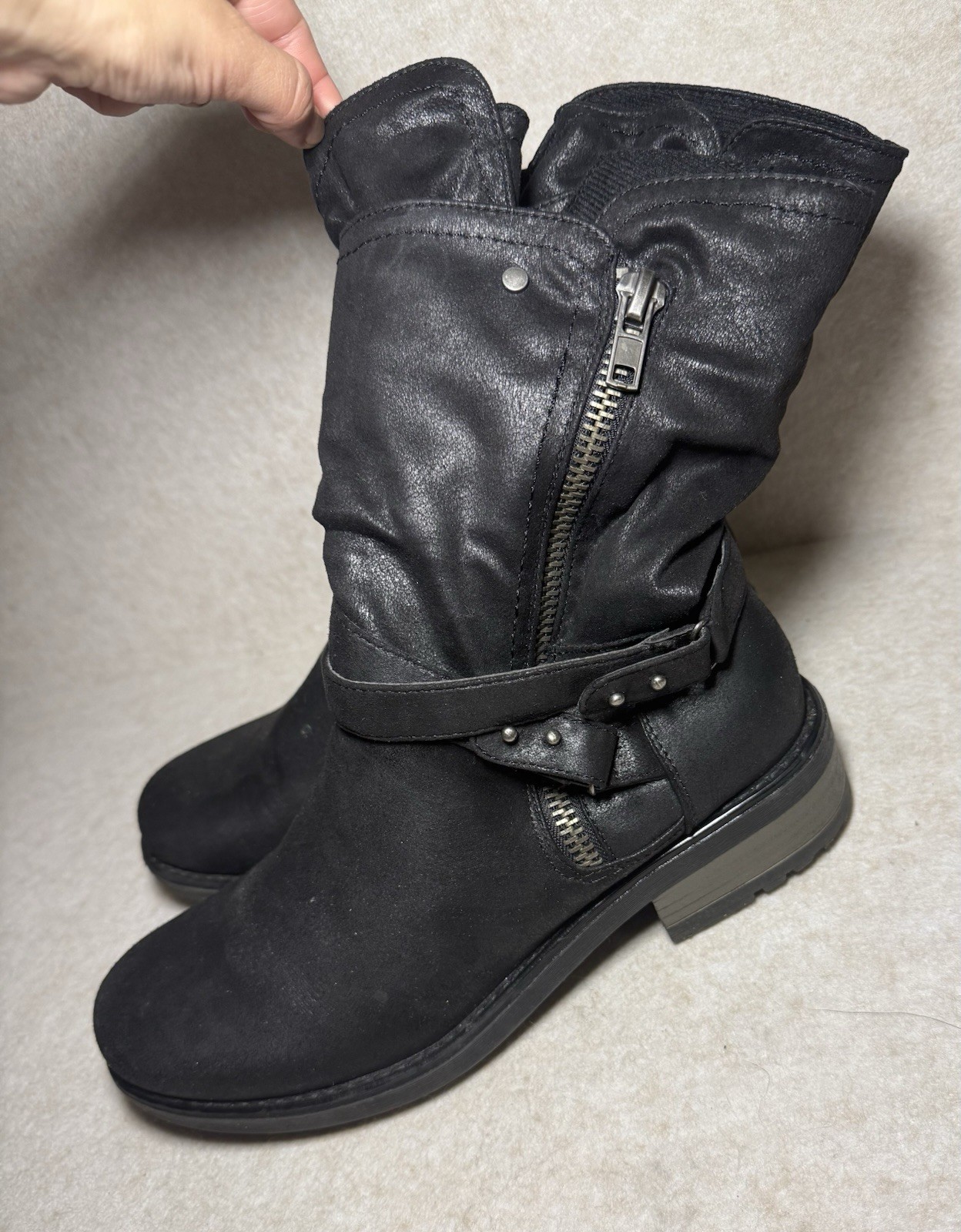 Carlos by Carlos Santana Black Sawyer Moto Boots Buckle Strap Size US 11M