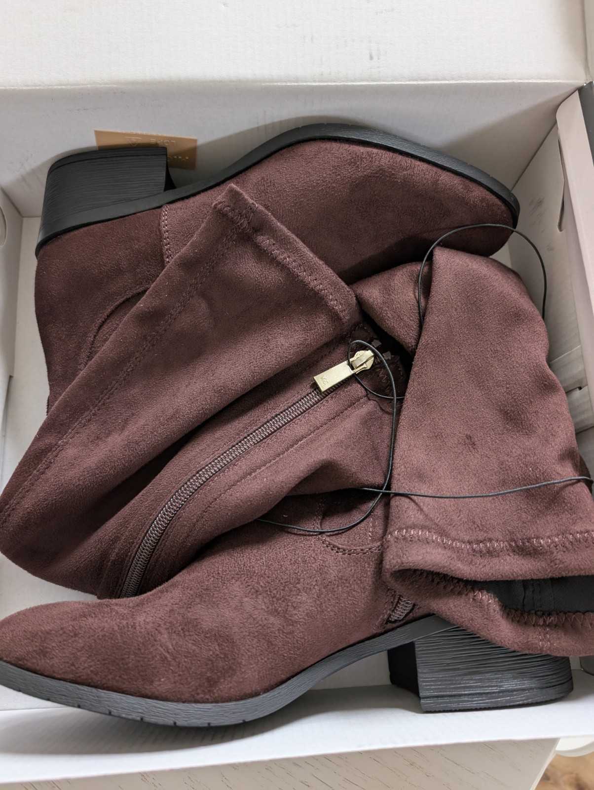 New Kenneth Cole Women’s Tall Stanford Stretch Boot Vegan Brown Size 7.5 M NIB
