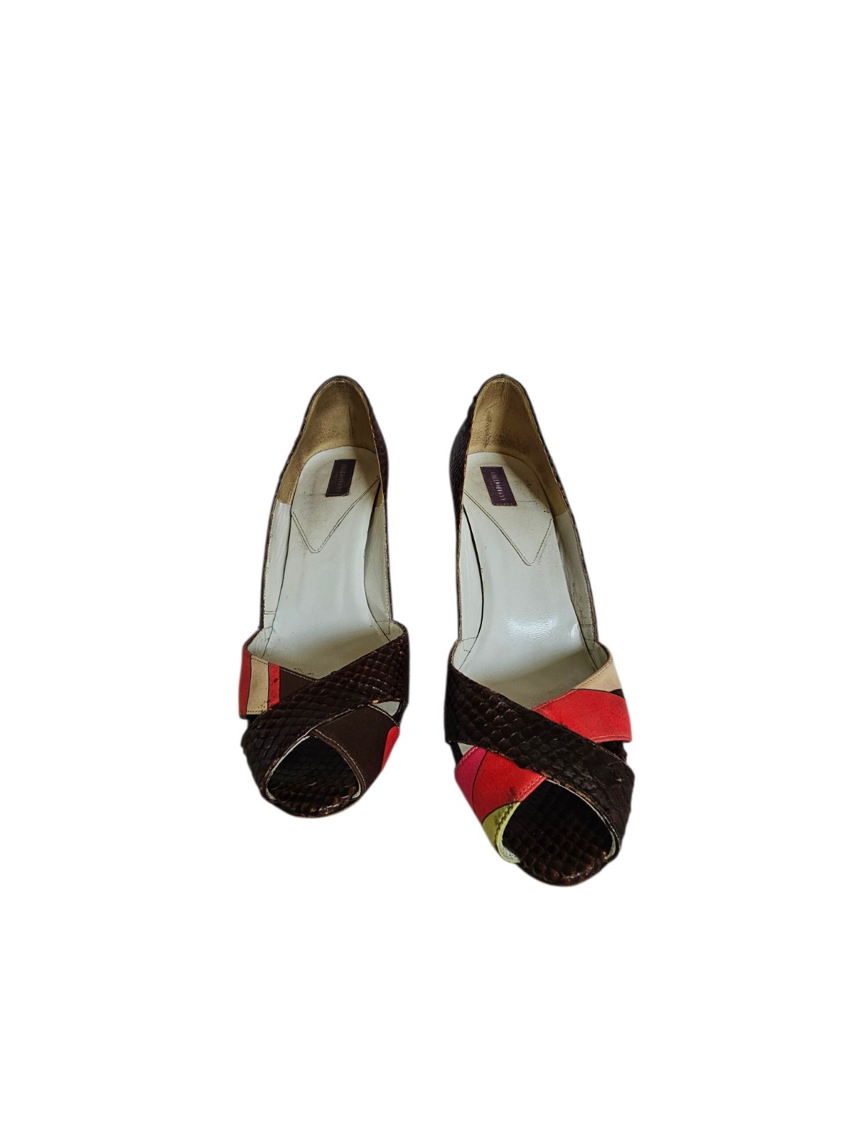 Emilio Pucci Women’s Open Peep Toe Snakeskin Silk Accent Hi Heels Size 38.5