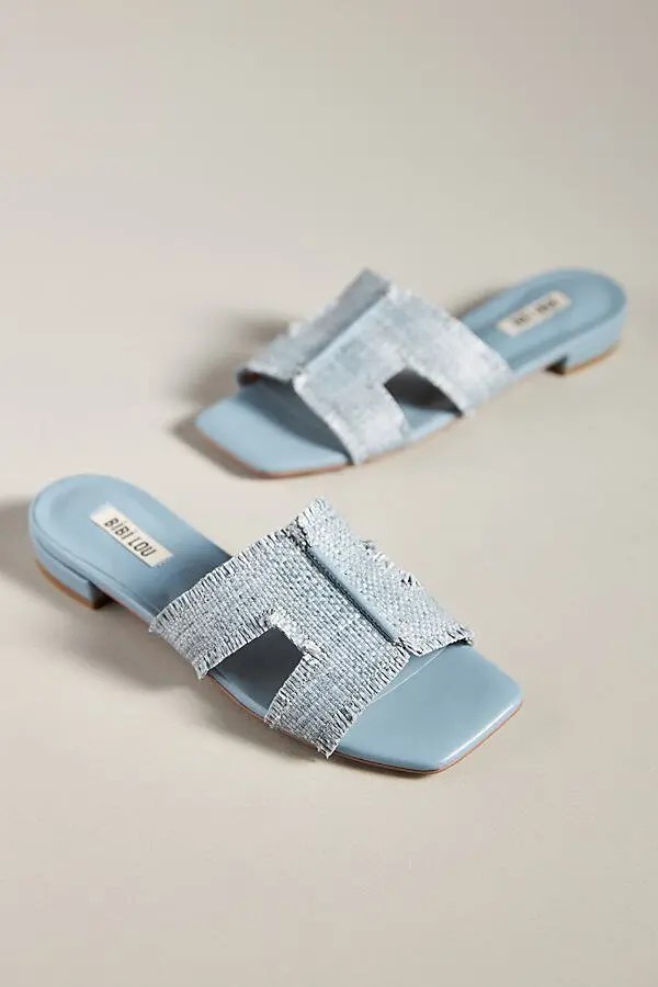 Bibi Lou Women’s Dahlia Raffia Blue Slip-On Slide Sandals – NWOB – Sz 40, US 10