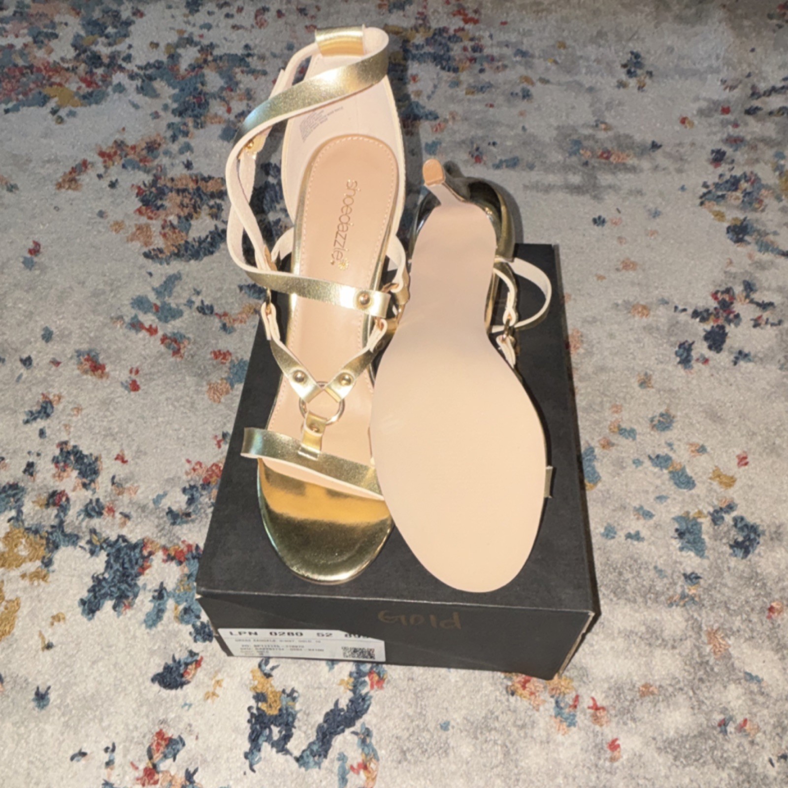 ShoeDazzle Women’s Gold Strappy Ankle Strap Open Toe Faux Leather Heels US 10