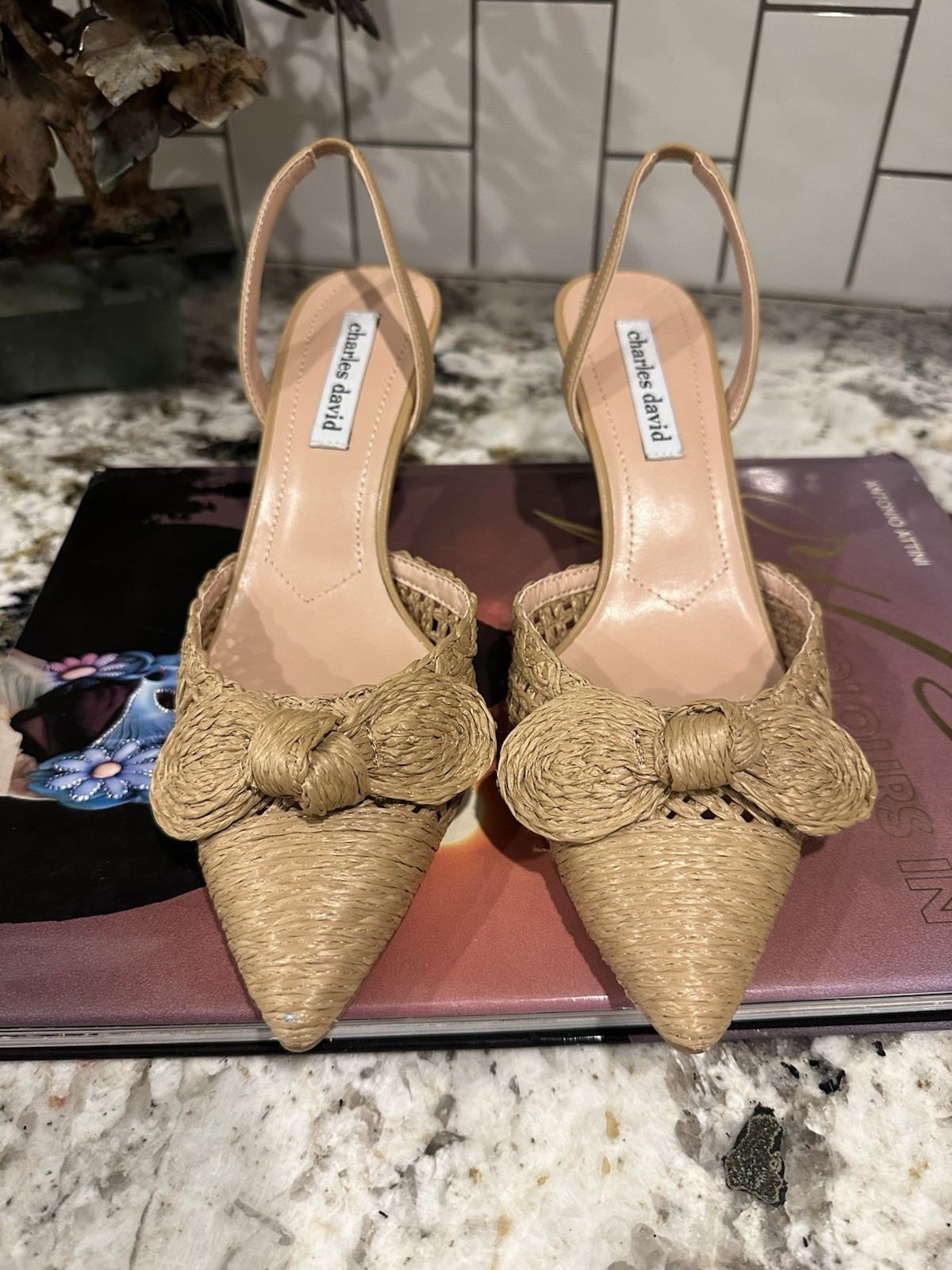 Allyson Charles David Beige Slingback Pointed Toe Slip On Heels nude color 8.5