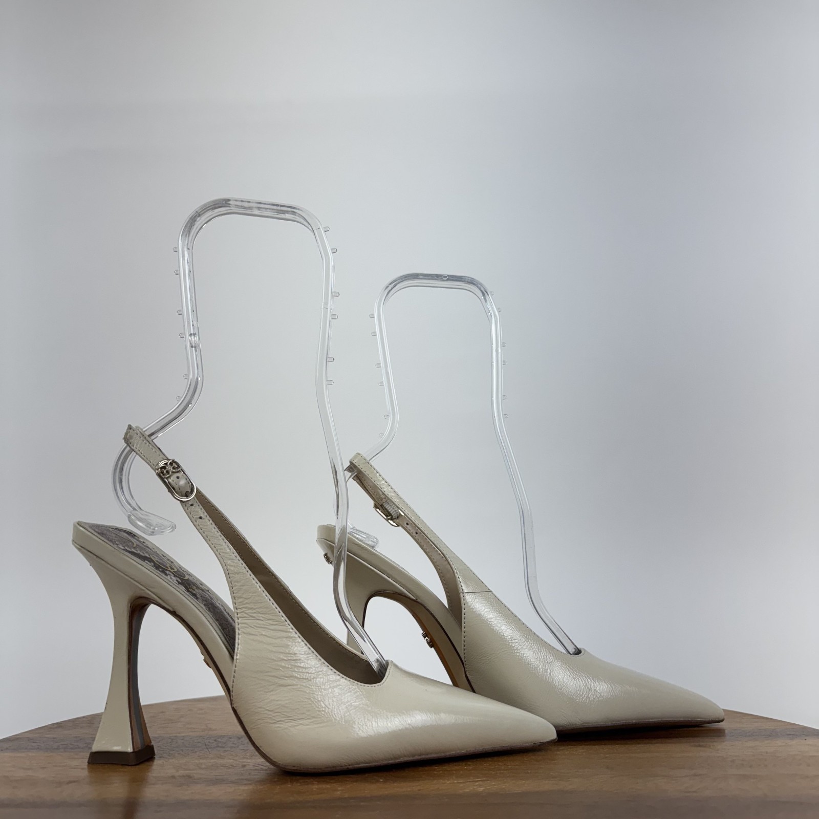 Womens Sam Edelman Odette Ivory Patent Leather Slingback Heeled Pumps Size 6 M
