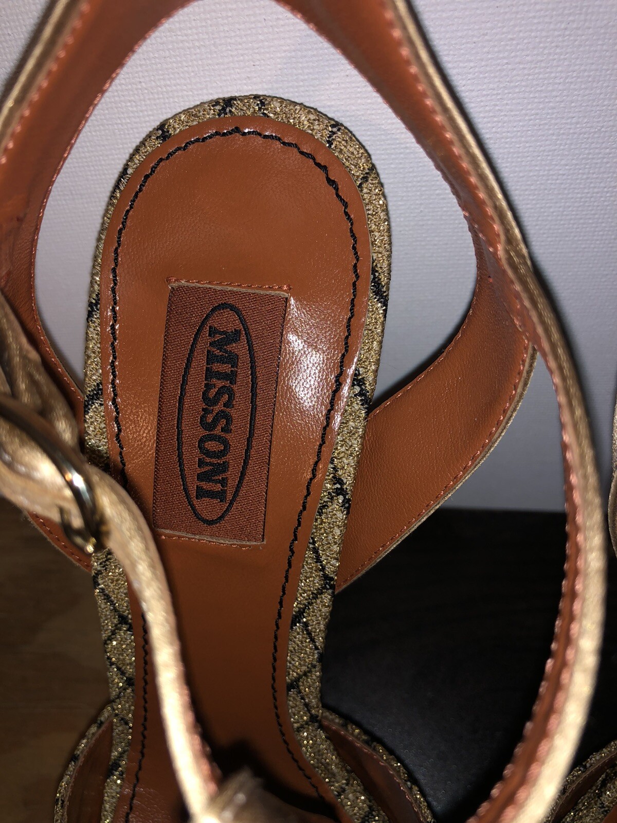 Missoni Chevron Pattern Gold Black Open Toe Platform Heels Size 8.5
