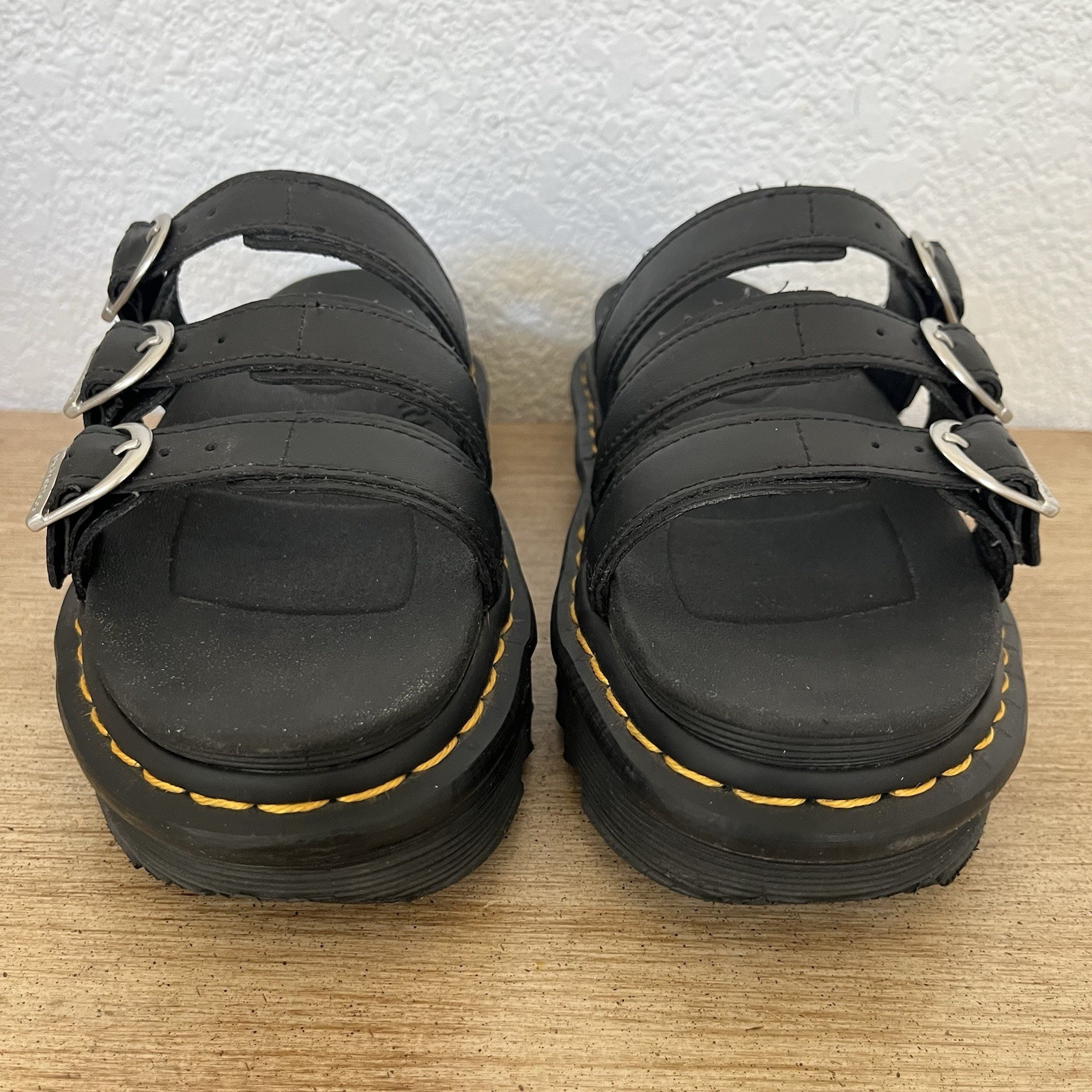 Dr. Martens Blaire Slide Sandals Black Leather Platform Buckle US 7 UK 5 Docs 38