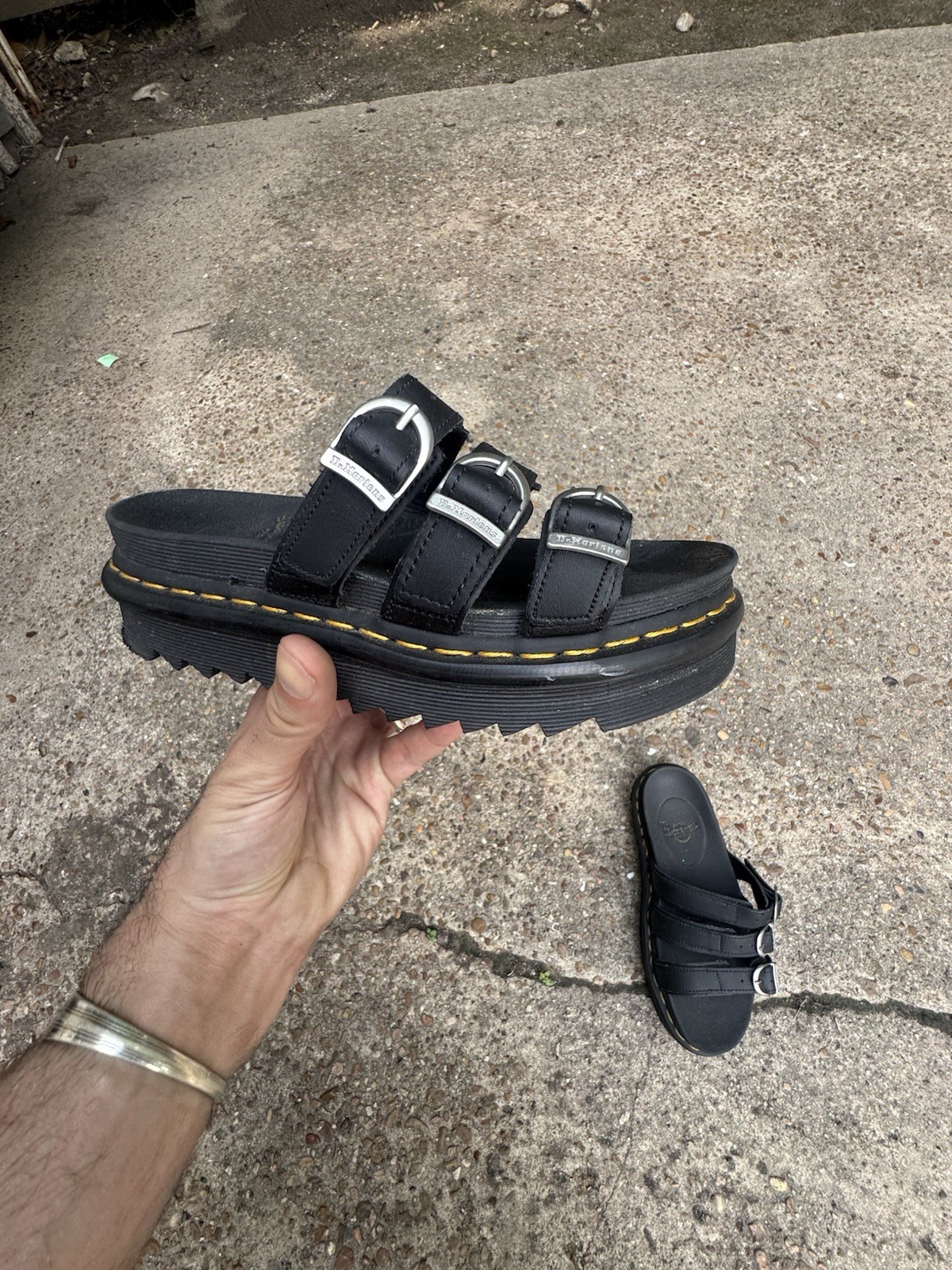 Dr. Martens Blaire Slide Sandals Black Leather Platform Buckle Womens 6 Docs