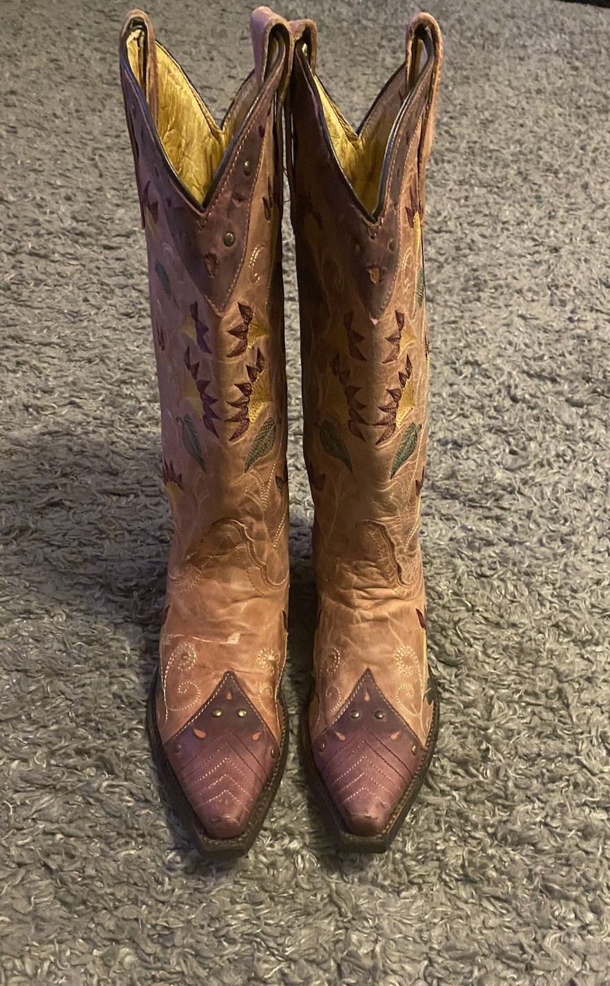 Womens Tony Lama Pink/Purple Pointed Toe Floral Cowboy Boots Size 6.5B