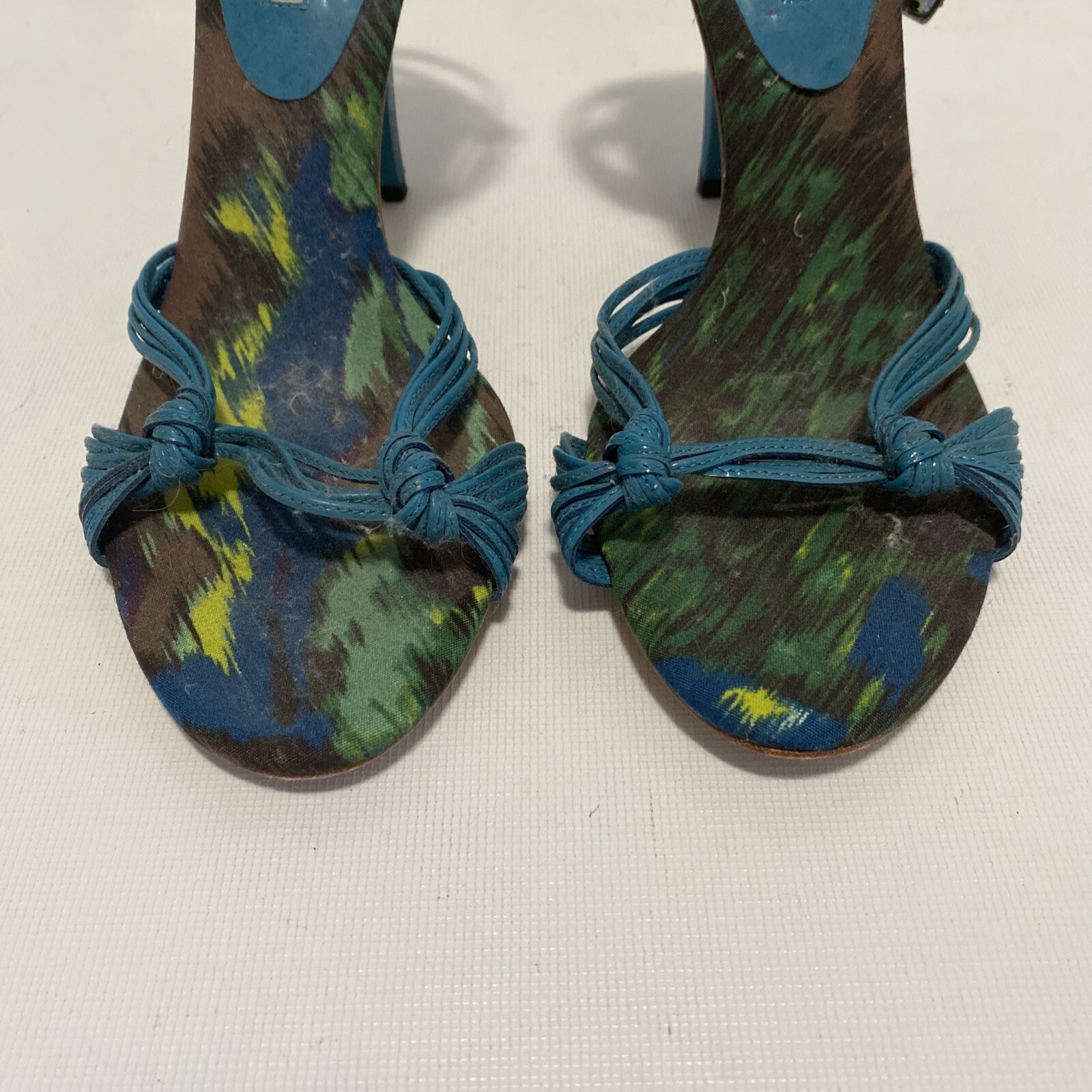 Via Spiga Patent Leather Strappy Sandal Heel Turquoise Size 7.5