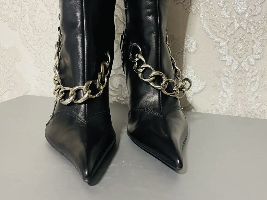 Luca Verdi Women Boots High Heels Black leather Italian Boots Size 39