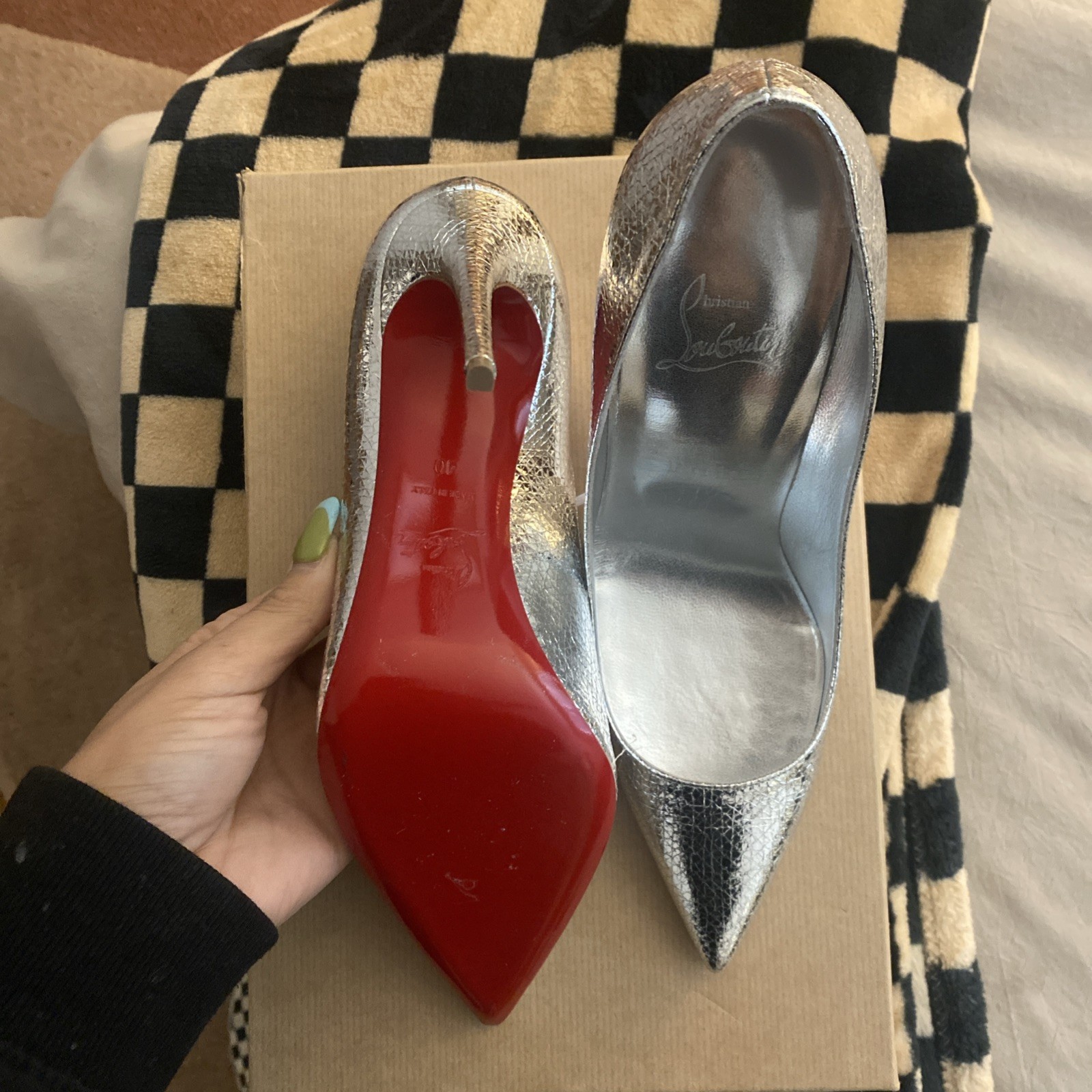Christian Louboutin Silver Kate 100 Specchio Star Heels In Silver 40/10