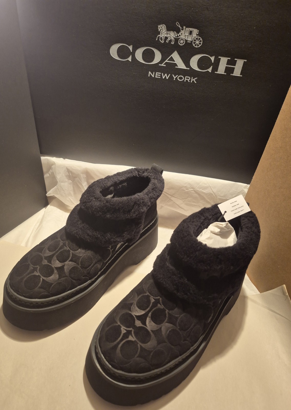 COACH CHRISTINA BOOTS SIGNATURE SHEARLING IN BLACK;SZ 9M;NIB;RET $165 SOLD OUT