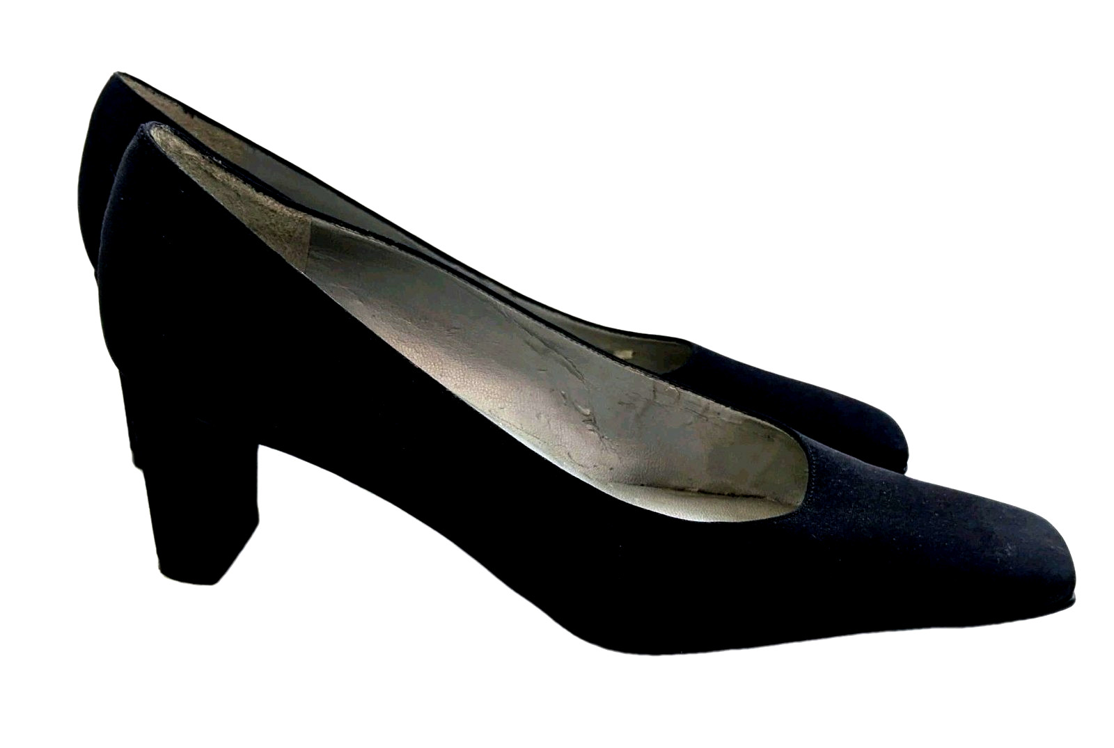 NINA Womens Black Pumps Durable Leather Soles Square Toe Synthetic Satin PU 8M