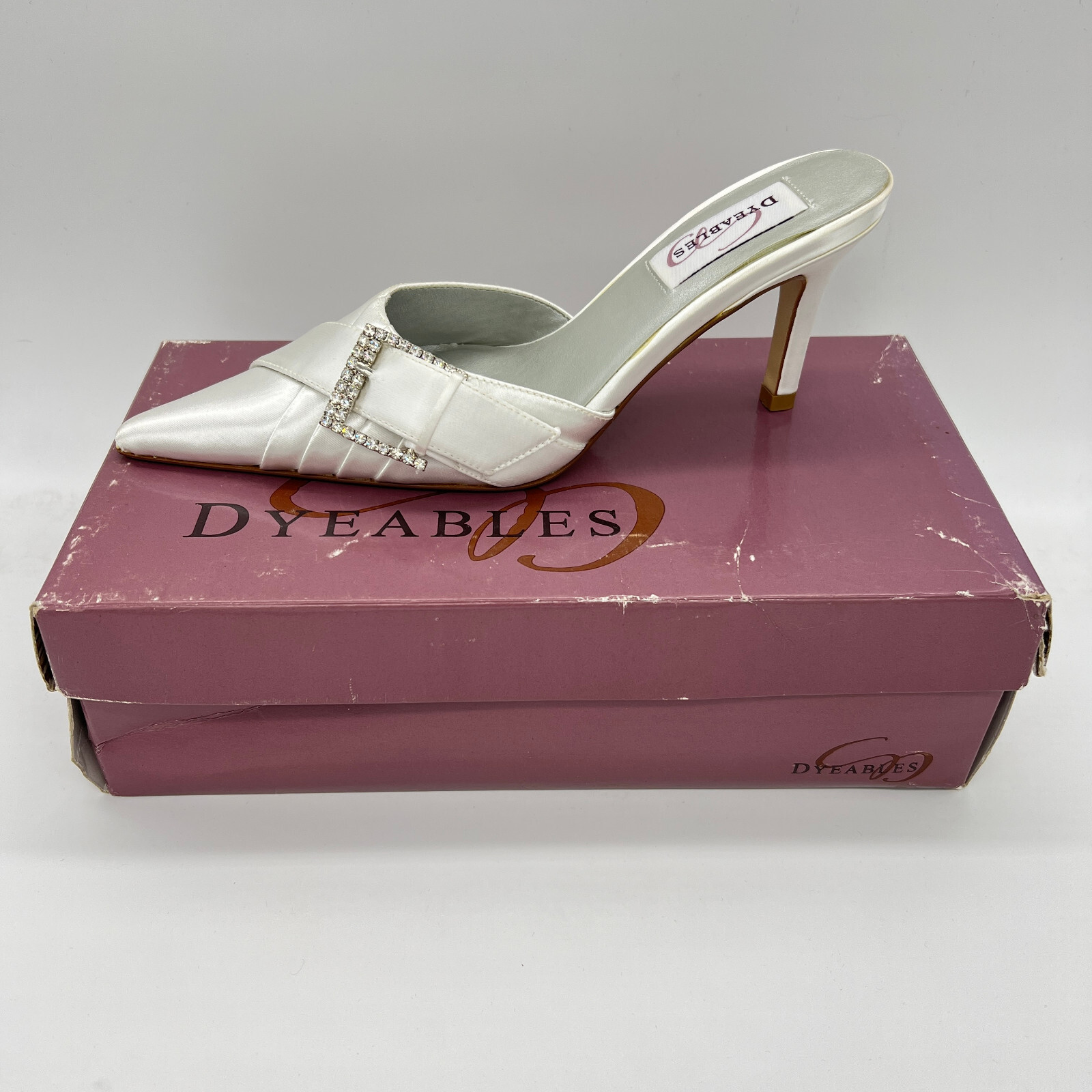 Dyeables Women Pointed Toe Satin Slip On Pointed Heel Shoes White Satin