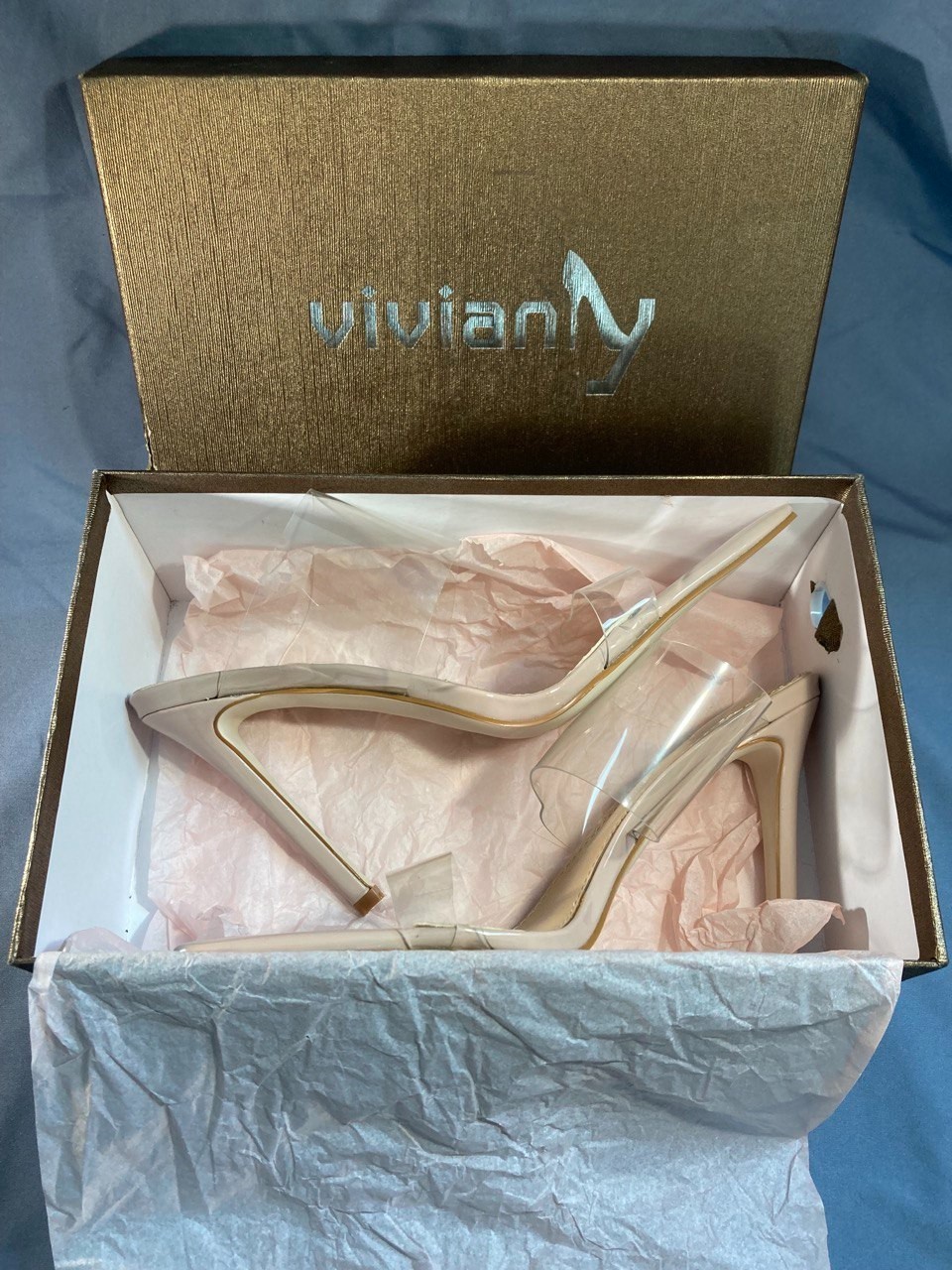 Vivianly Clear Pointed Toe High Stiletto Heels Transparent Strap Sandals Nude 8