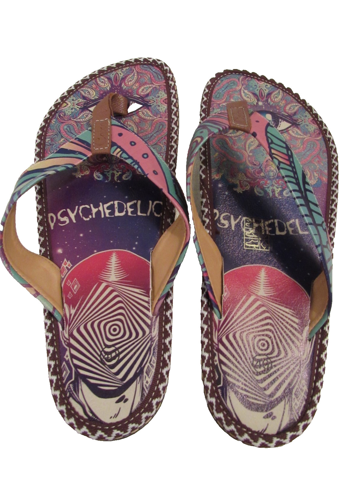 Calceo psychedelic hippy boho flip flop thong sandals size 9 US / EU 40 NWOB
