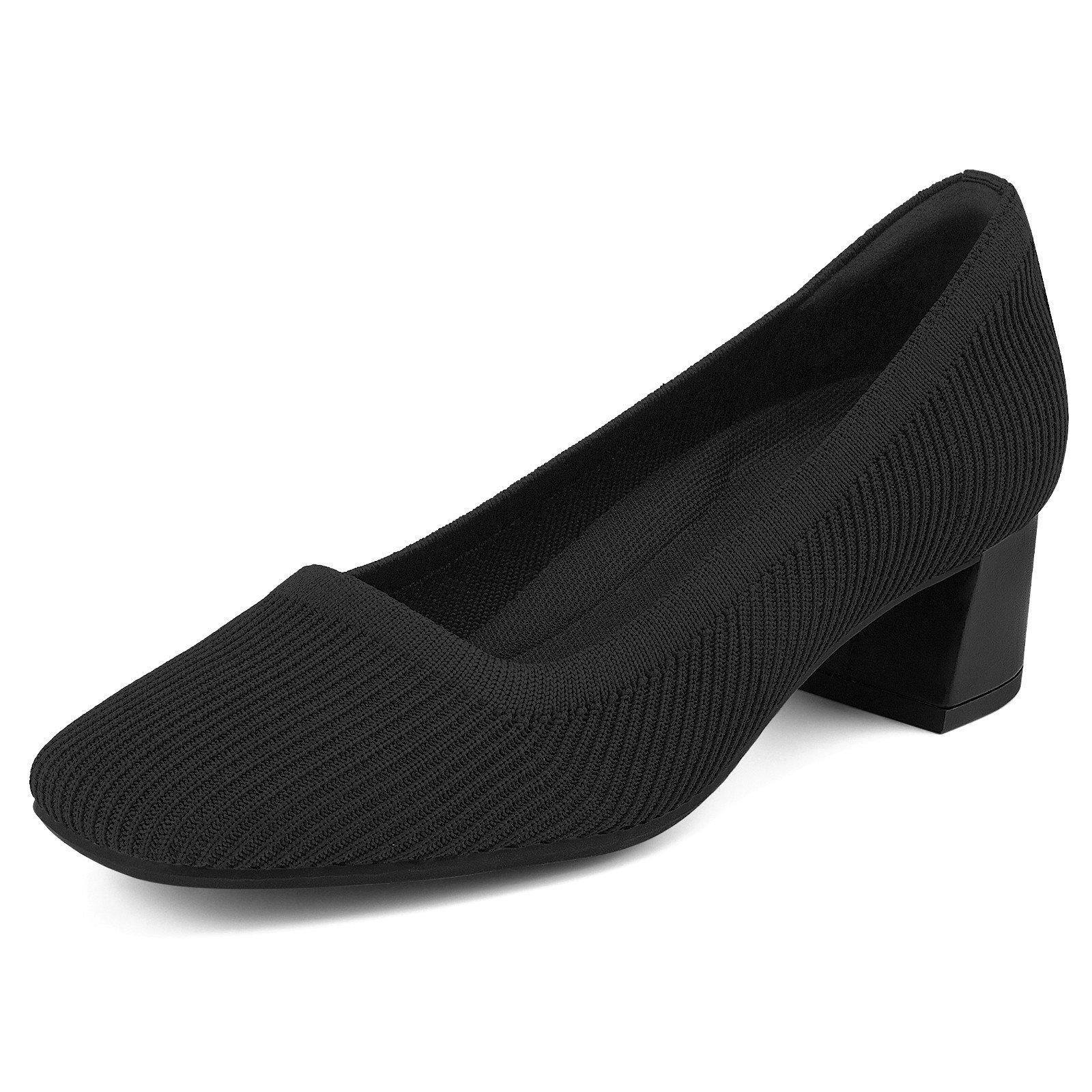Low Chunky Heel Knit Block Pumps Square Toe Comfort Slip on Dress Shoe for Women