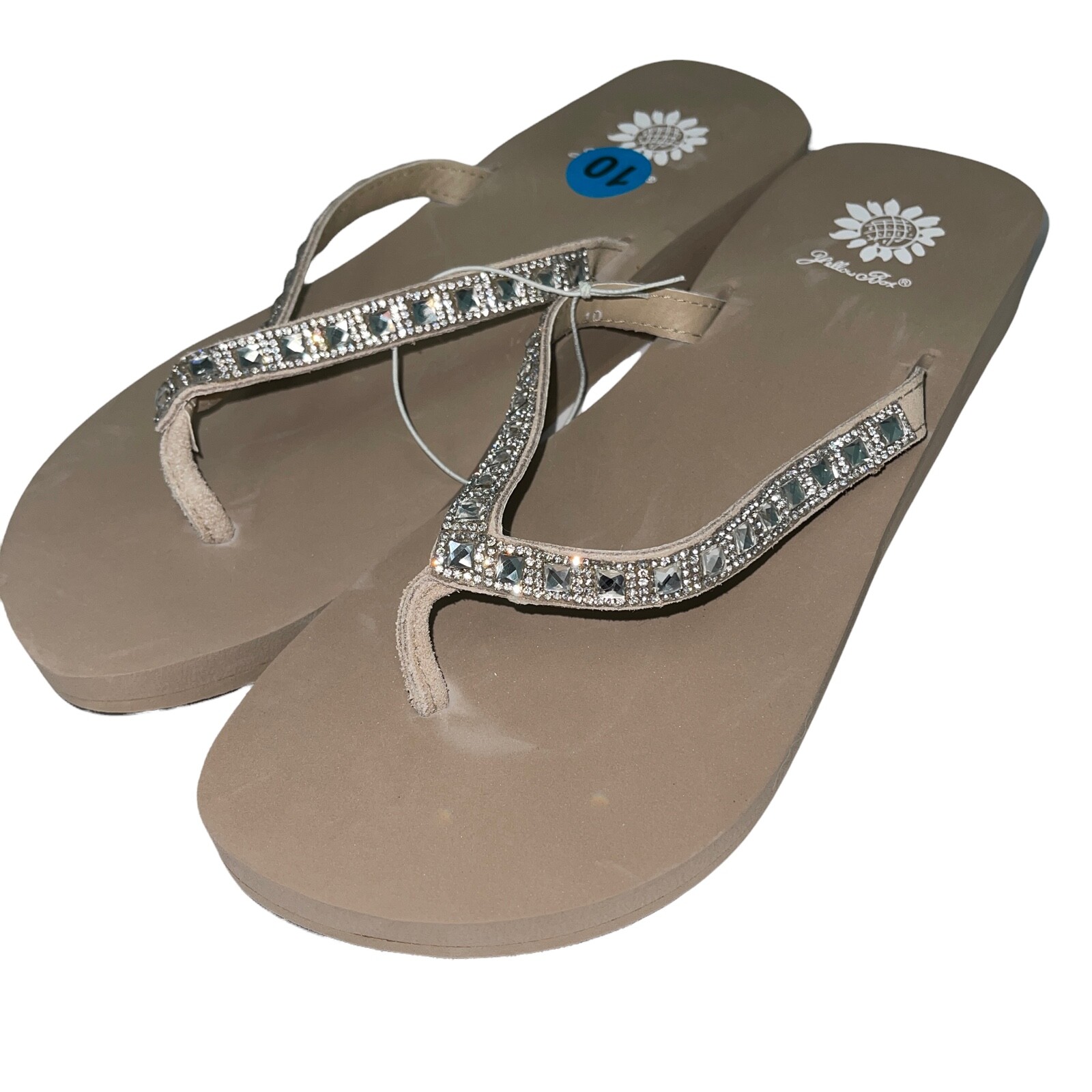 Yellow Box Womens Flip Flops Saydee Sparkle Jeweled Rhinestone Beige Tan Sandals