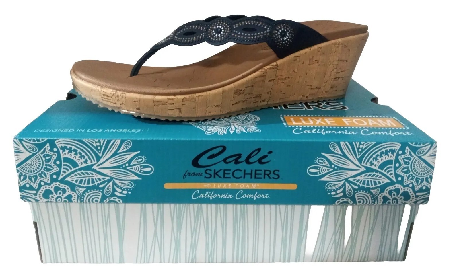 Cali From Skechers Vegan Wedge Sandals Luxe Foam Blue Size 11 New $55.00
