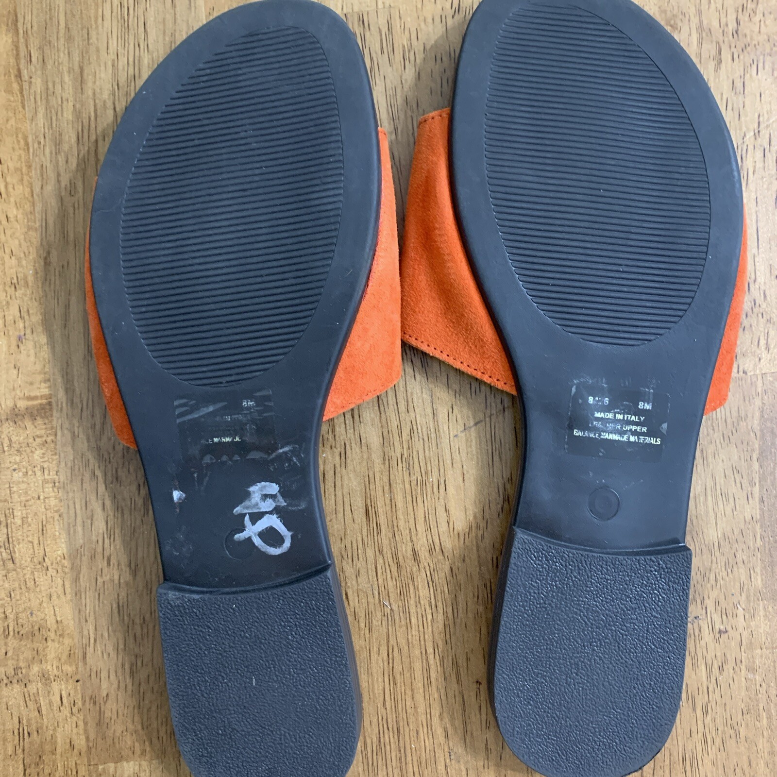 Women’s Mariella Made in Italy 8M Slides Shoes Orange Slippers Flower Leather