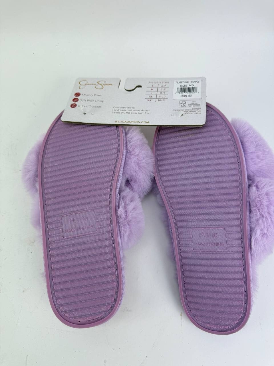 Jessica Simpson Purple Plush Cross Band Plush Memory Foam Slide Slipper Sz M 7-8