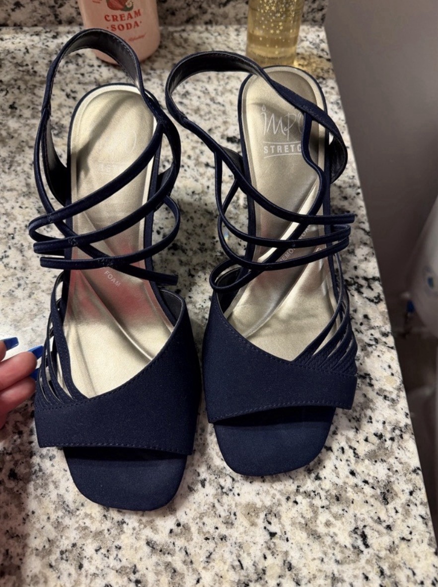 Impo Women’s Strappy Slingback Heel Blue Textile Block Heel Open Toe US 8.5 M