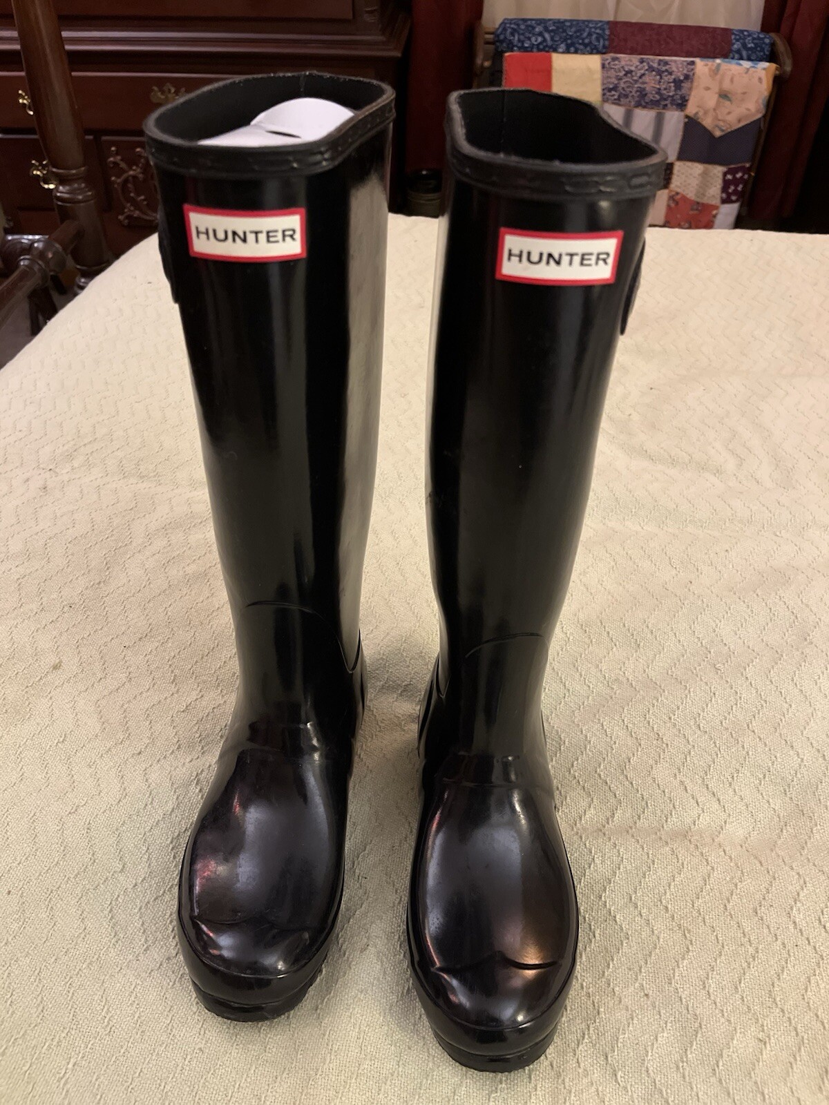 Hunter Original Tall Gloss Women’s Rain Boots – Black, 7 US