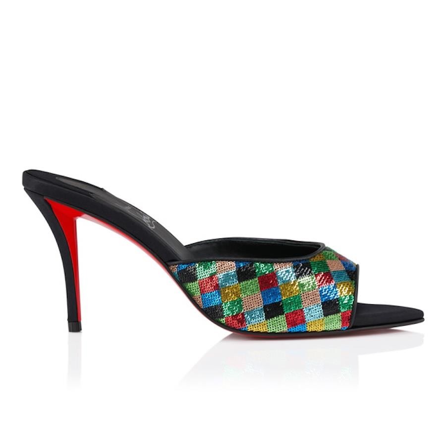 Christian Louboutin MISS Z MULE ARLEQUIN 80 Sequin Sandals Heels Shoes $1495