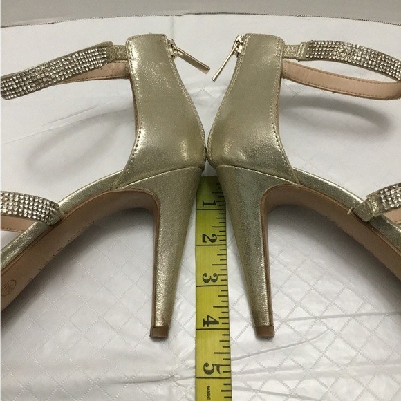 Kelly & Katie Metallic Gold Rhinestone Strappy Heels Ankle Strap Size 7.5
