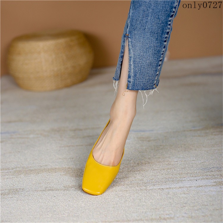 Women Patent Leather Square Toe Slingback Flat Ankle Buckle Office Casual Shoes