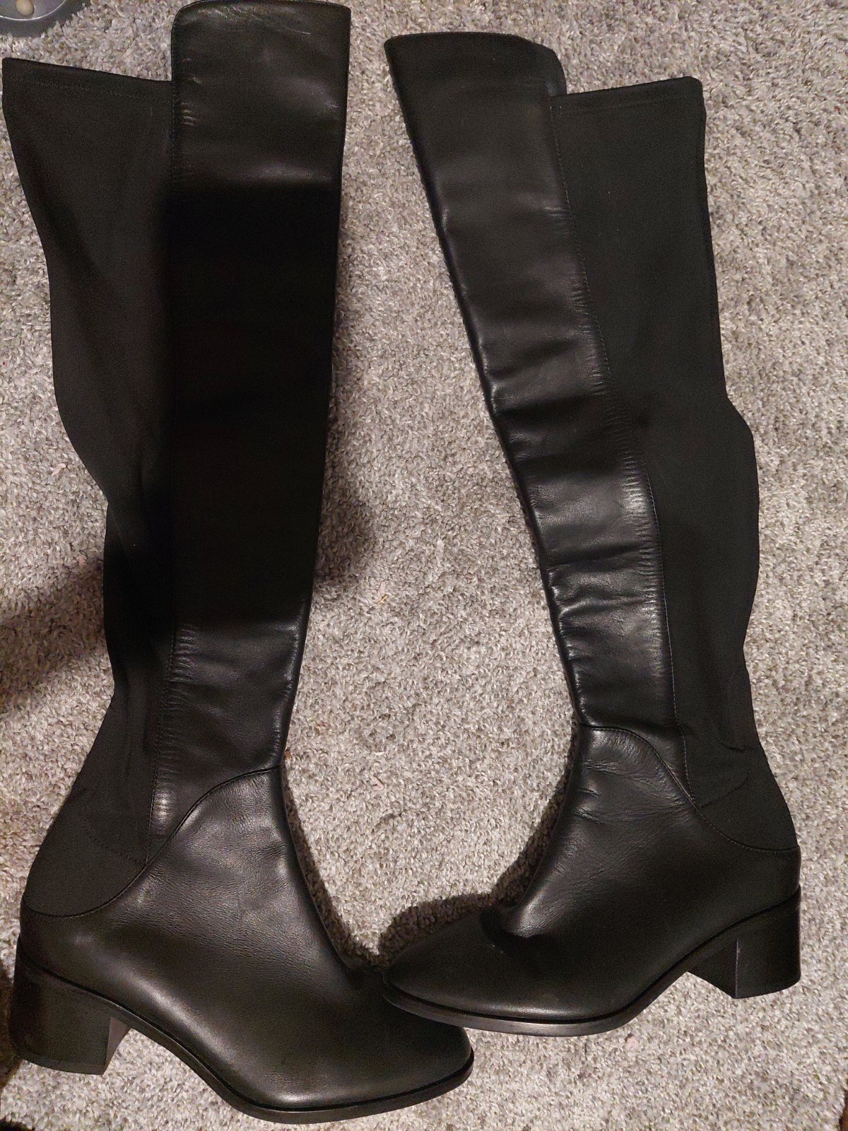 Via Spiga Black Genuine Leather Knee High Boots US Size 6.5 EUR 36.5 Pull On Zip