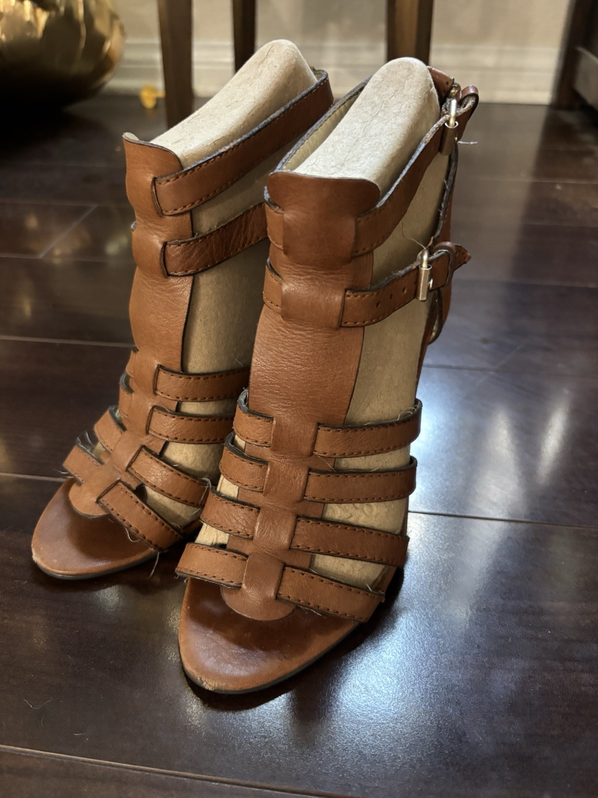 Nine West Brown Leather Strappy Wedge Sandals – Size 7