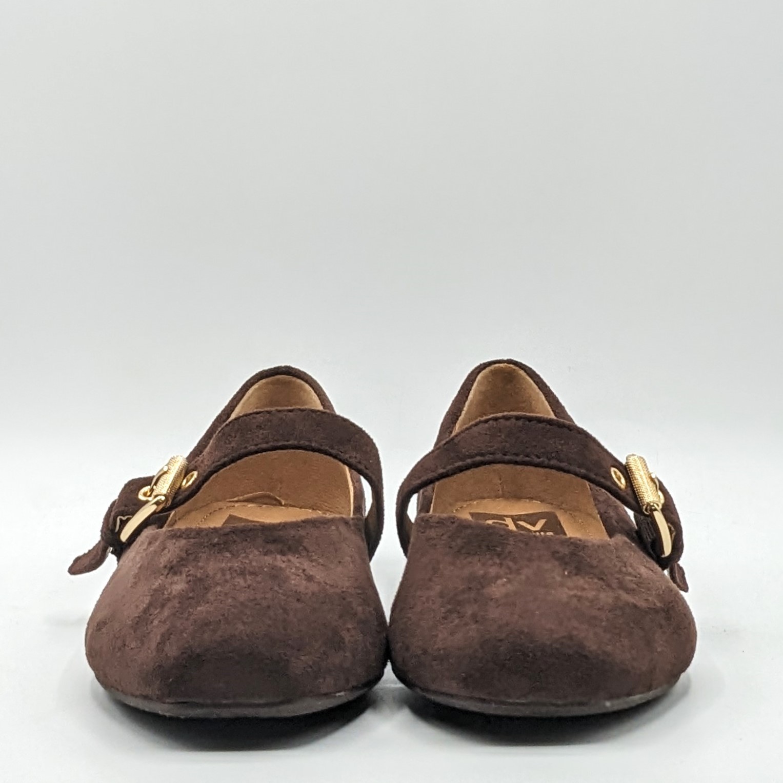 dv by Dolce Vita “Ballet Flat” Faux Suede Brass Buckle Foam Insole (Brown) NEW