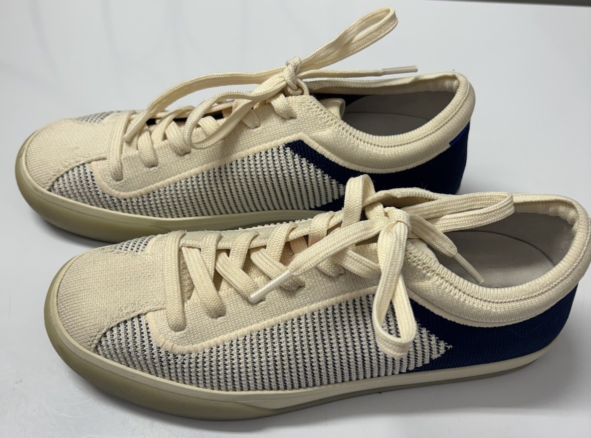 Rothy’s The Lace Up Knit Fabric Sneakers Casual Shoes Womens Size 7 Cream Navy