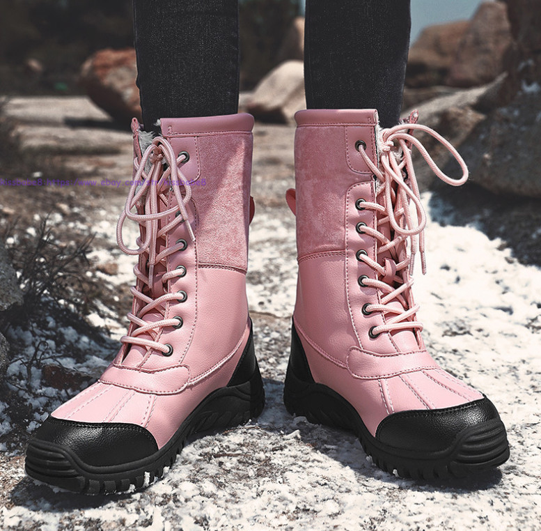 Womens Faux Leather Winter Snow Boots Warm Fleece Shoes Mid Calf Walking Boots