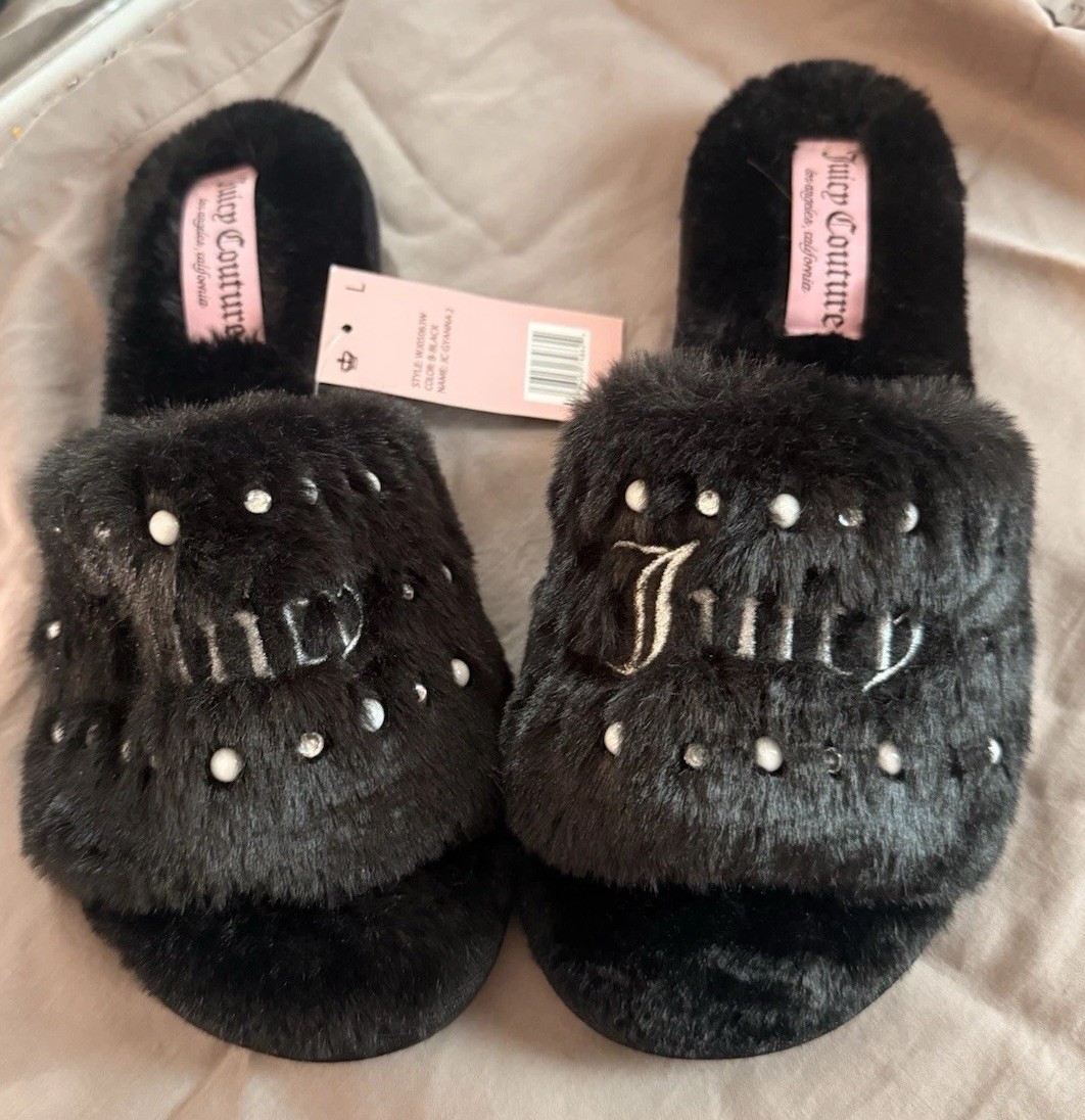 Juicy Couture Women’s Slide Slippers Faux Fur Size Large