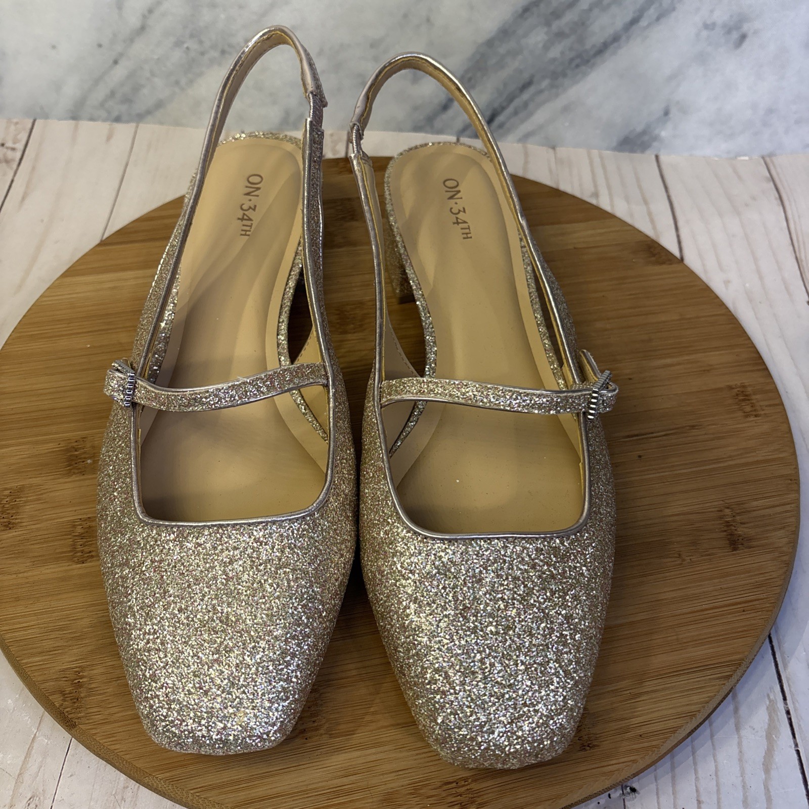 On 34th Women’s Amelia Buckled Slingback Pumps Rose Gold Glitter 11 M