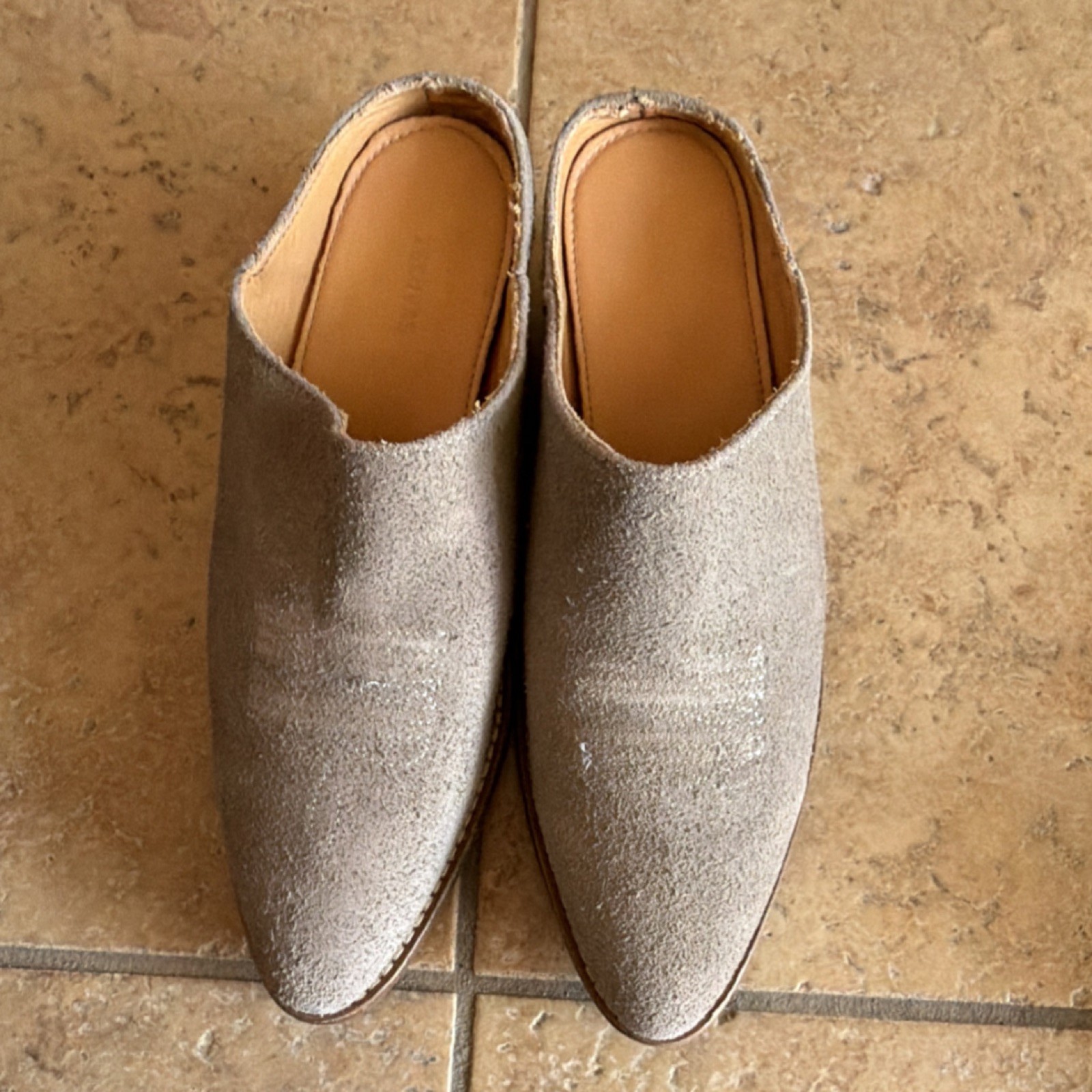 Tecovas Sophie Gray Suede Mules, Size 8B